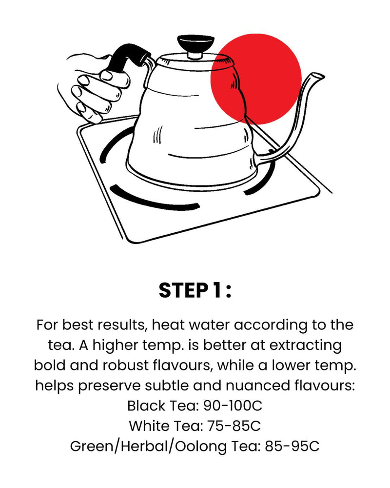 Teapot brew guide step one. heating water in a gooseneck kettle