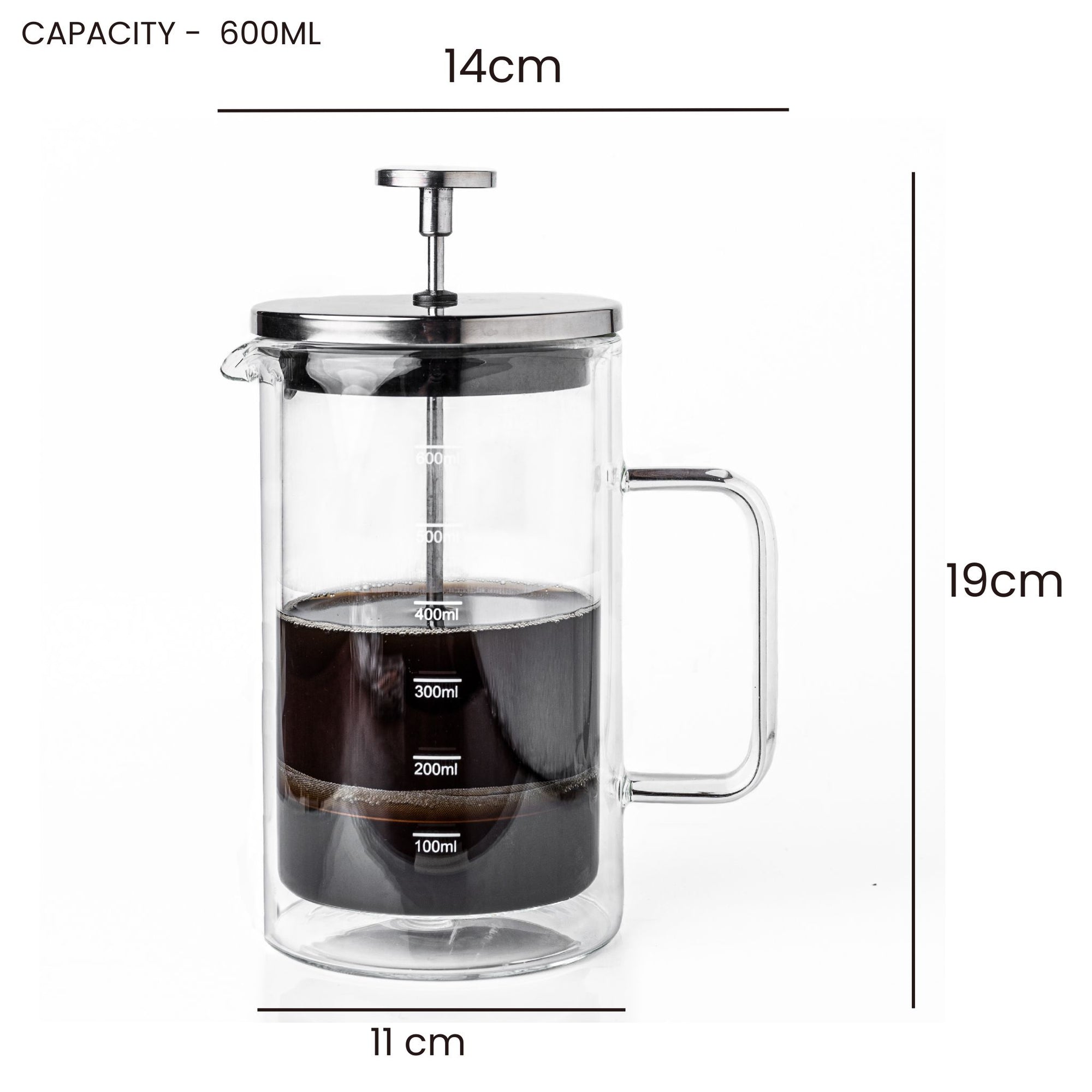 Glasricket Double Wall French Press Coffee Maker - 600ml