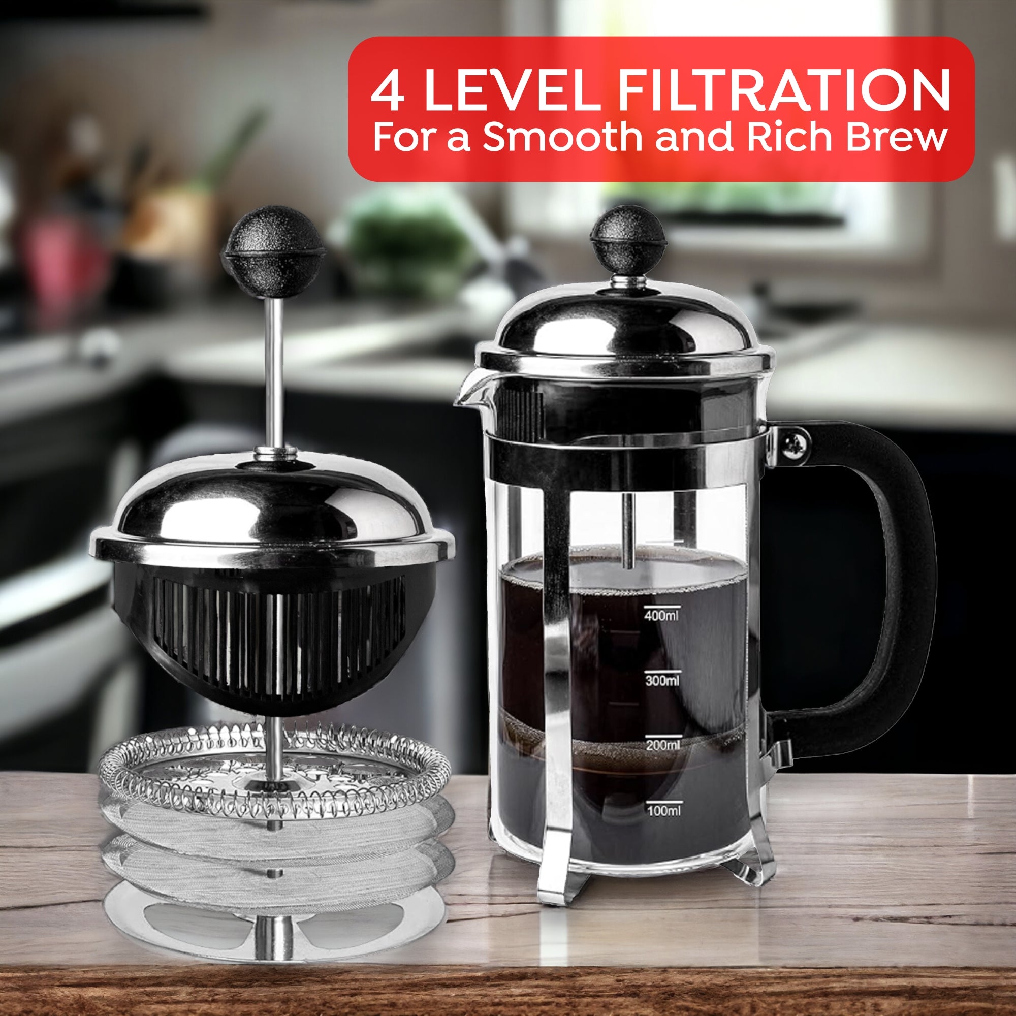 Vintage French Press Coffee Maker, Silver - 600ml