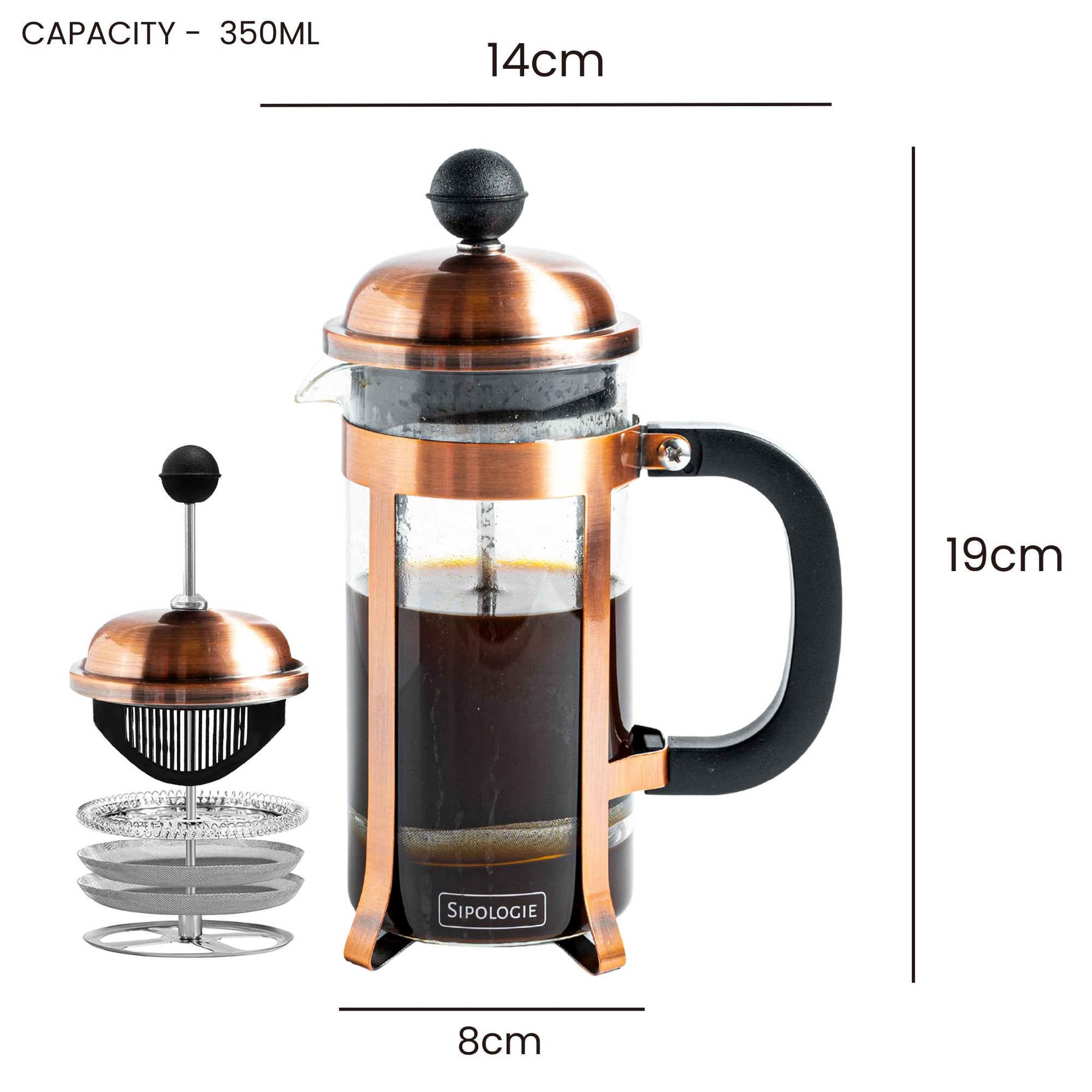 Vintage French Press Coffee Maker, Copper - 350ml