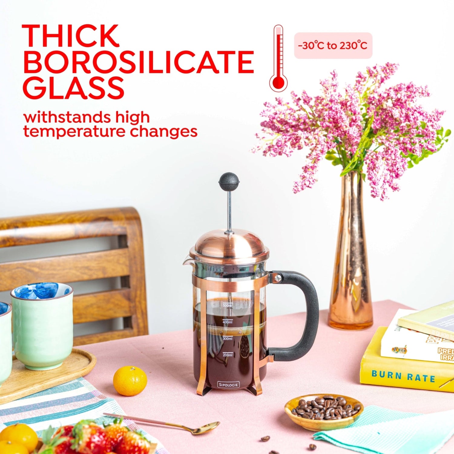 Vintage French Press Coffee Maker, Copper - 600ml