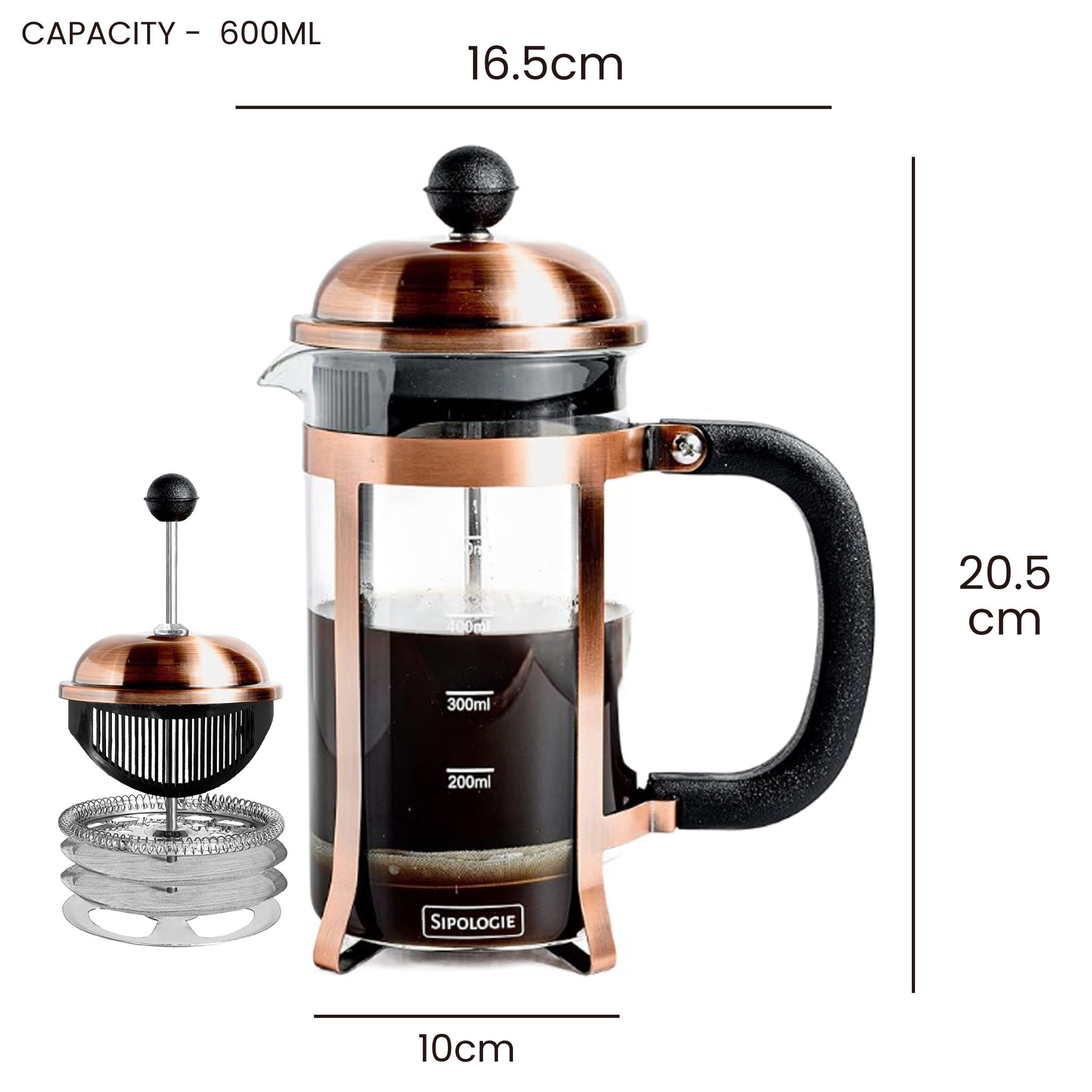 Vintage French Press Coffee Maker, Copper - 600ml