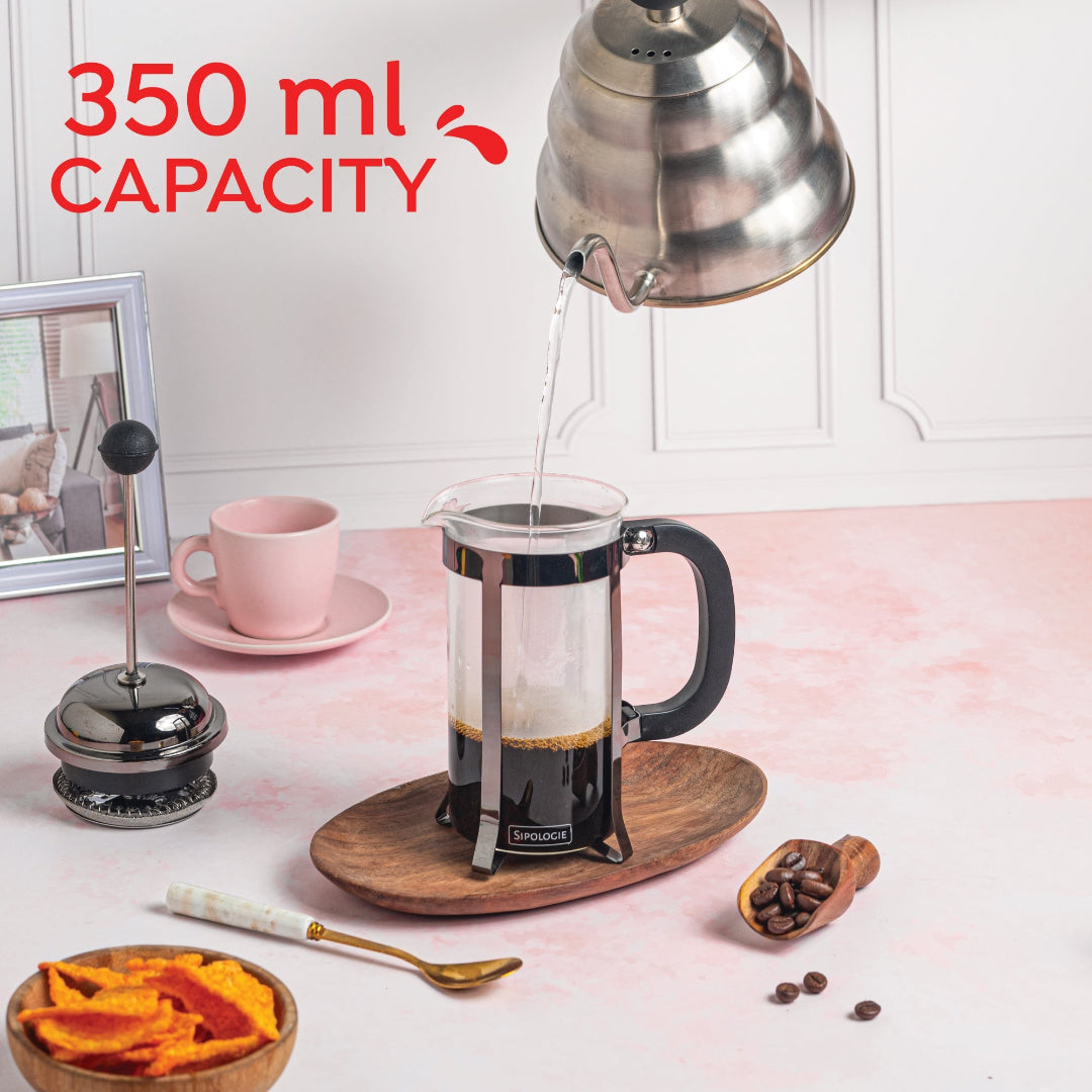 Vintage French Press Coffee Maker, Black - 350ml