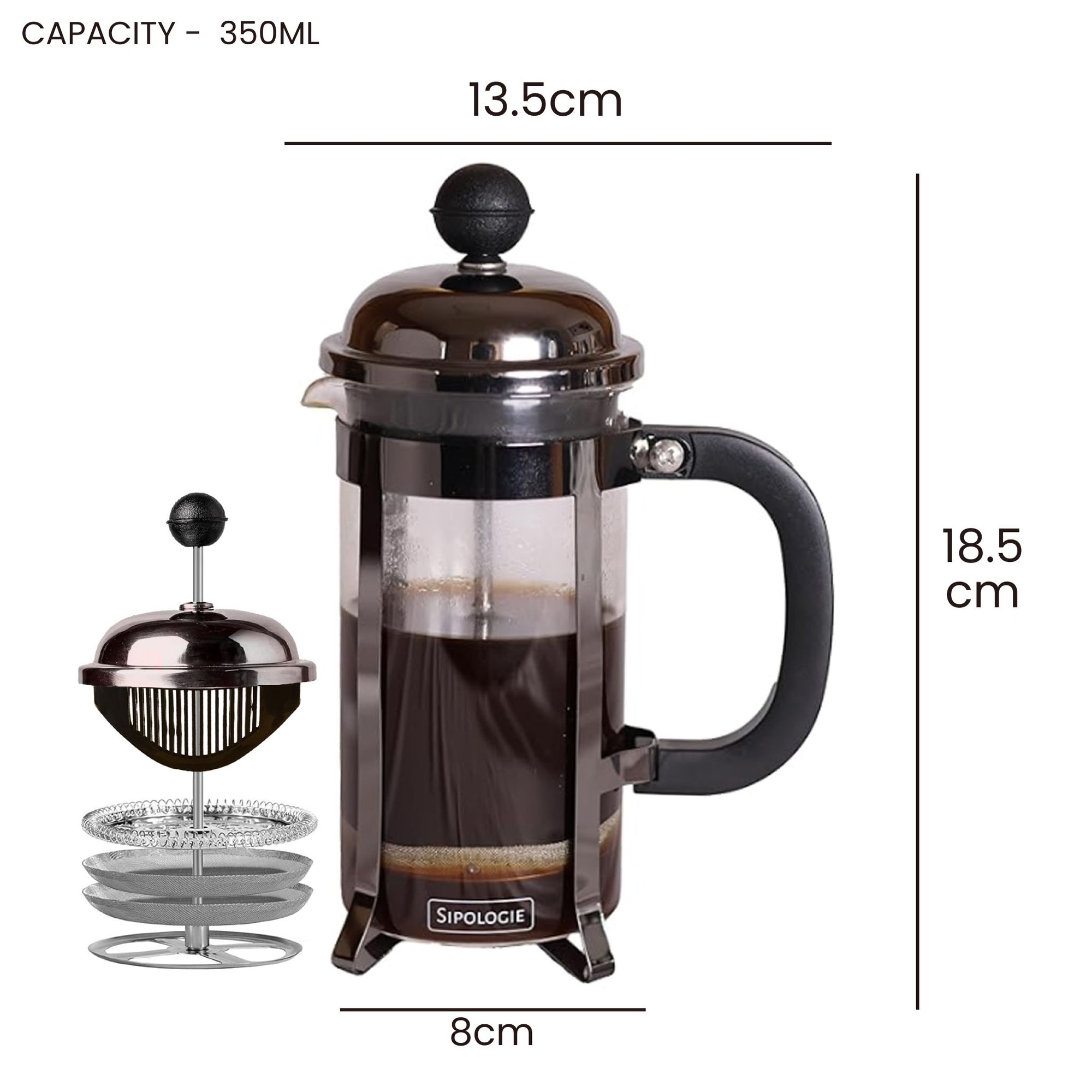 Vintage French Press Coffee Maker, Black - 350ml