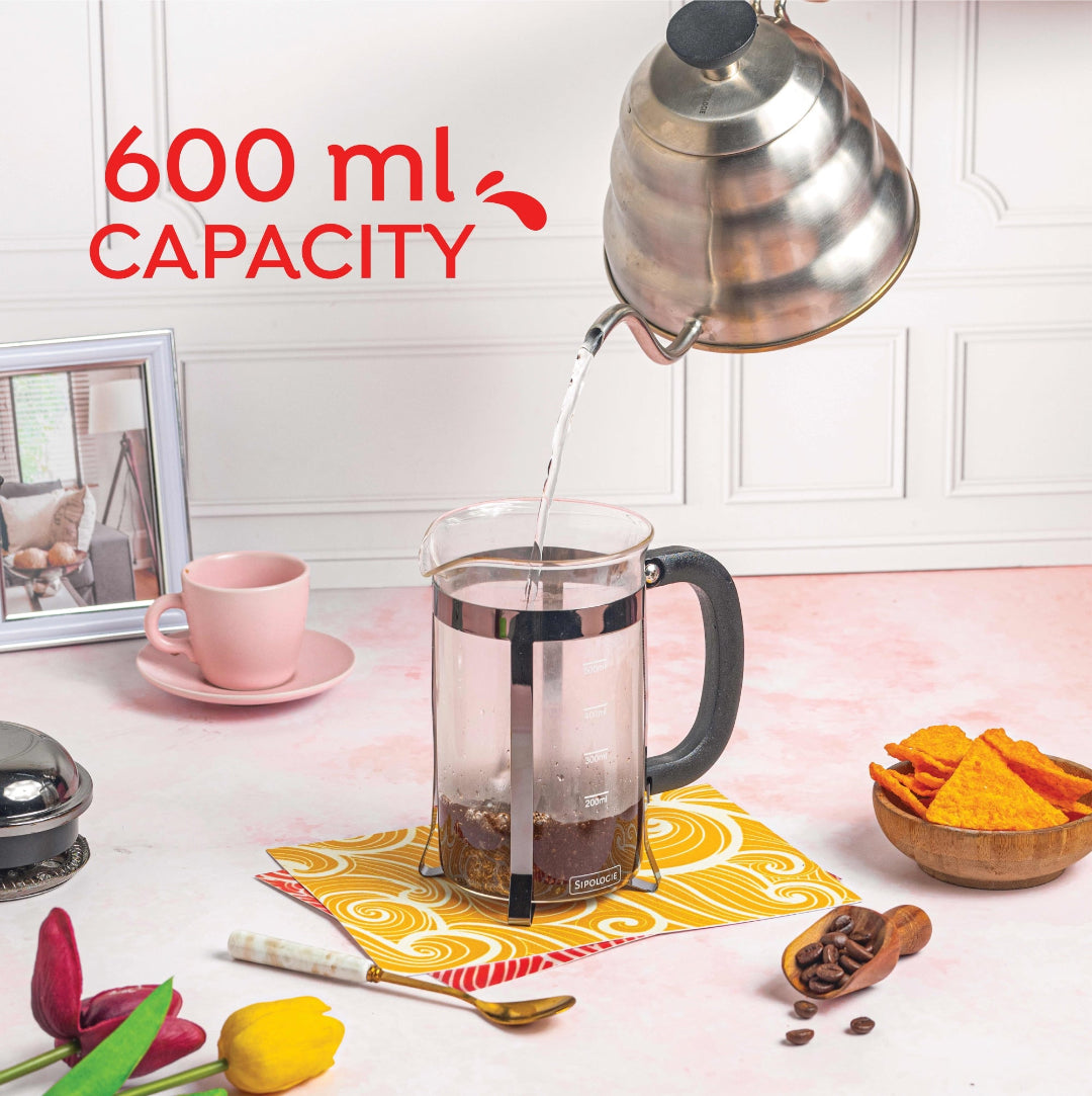 Vintage French Press Coffee Maker, Black - 600ml