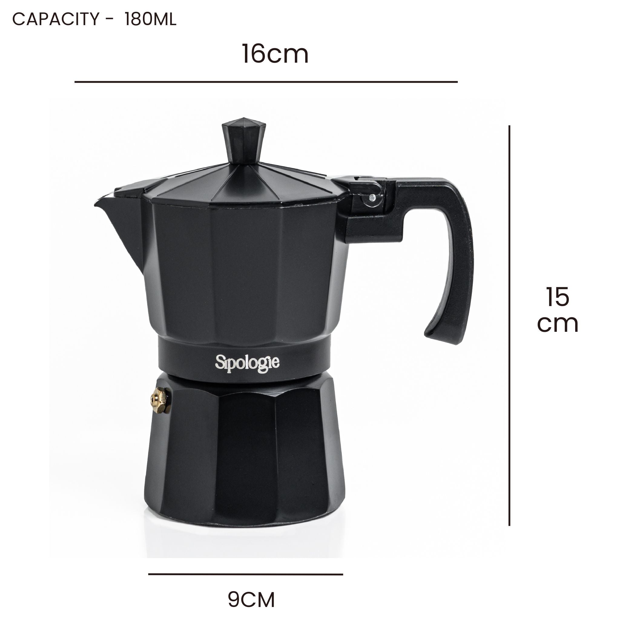 Roma Moka Pot Espresso Maker, Black - 180 ml