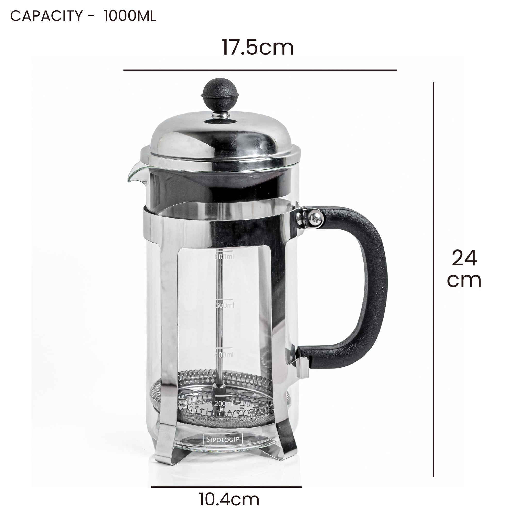Vintage French Press Coffee Maker, Silver - 1000ml