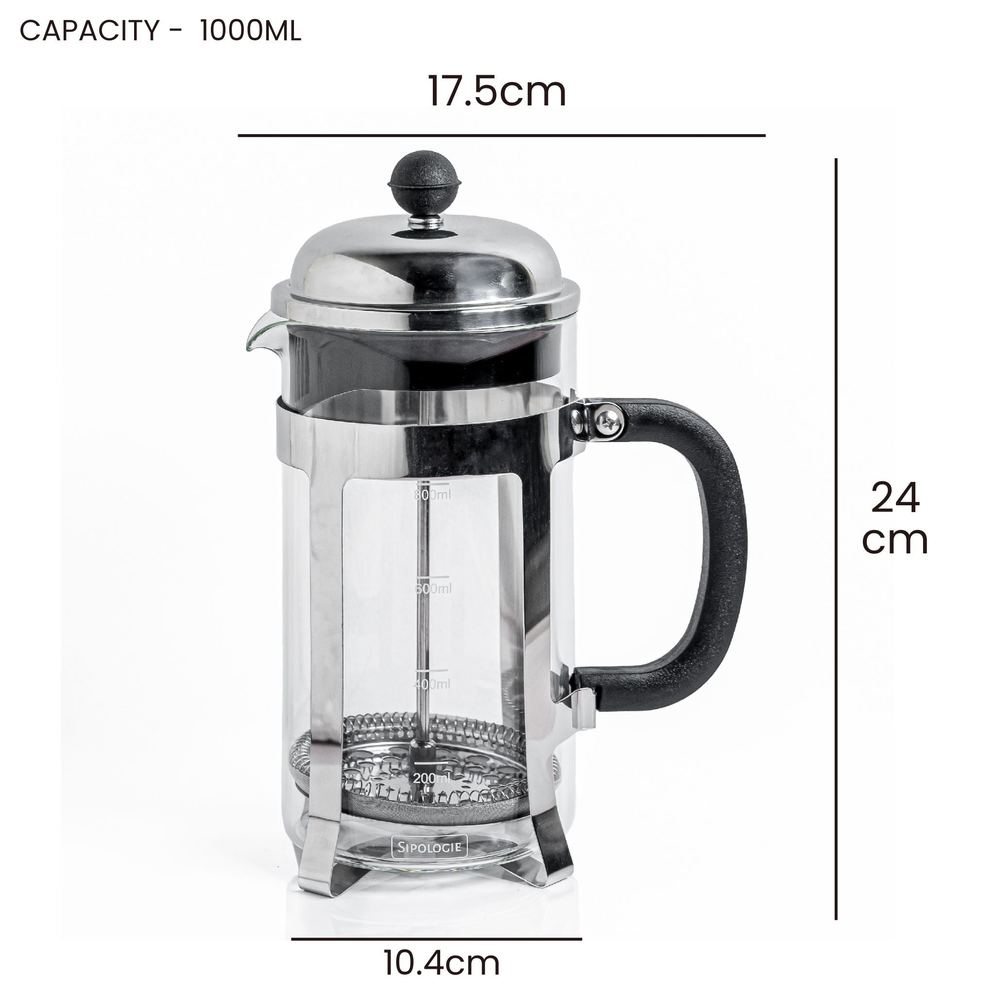 Vintage French Press Coffee Maker, Silver - 1000ml