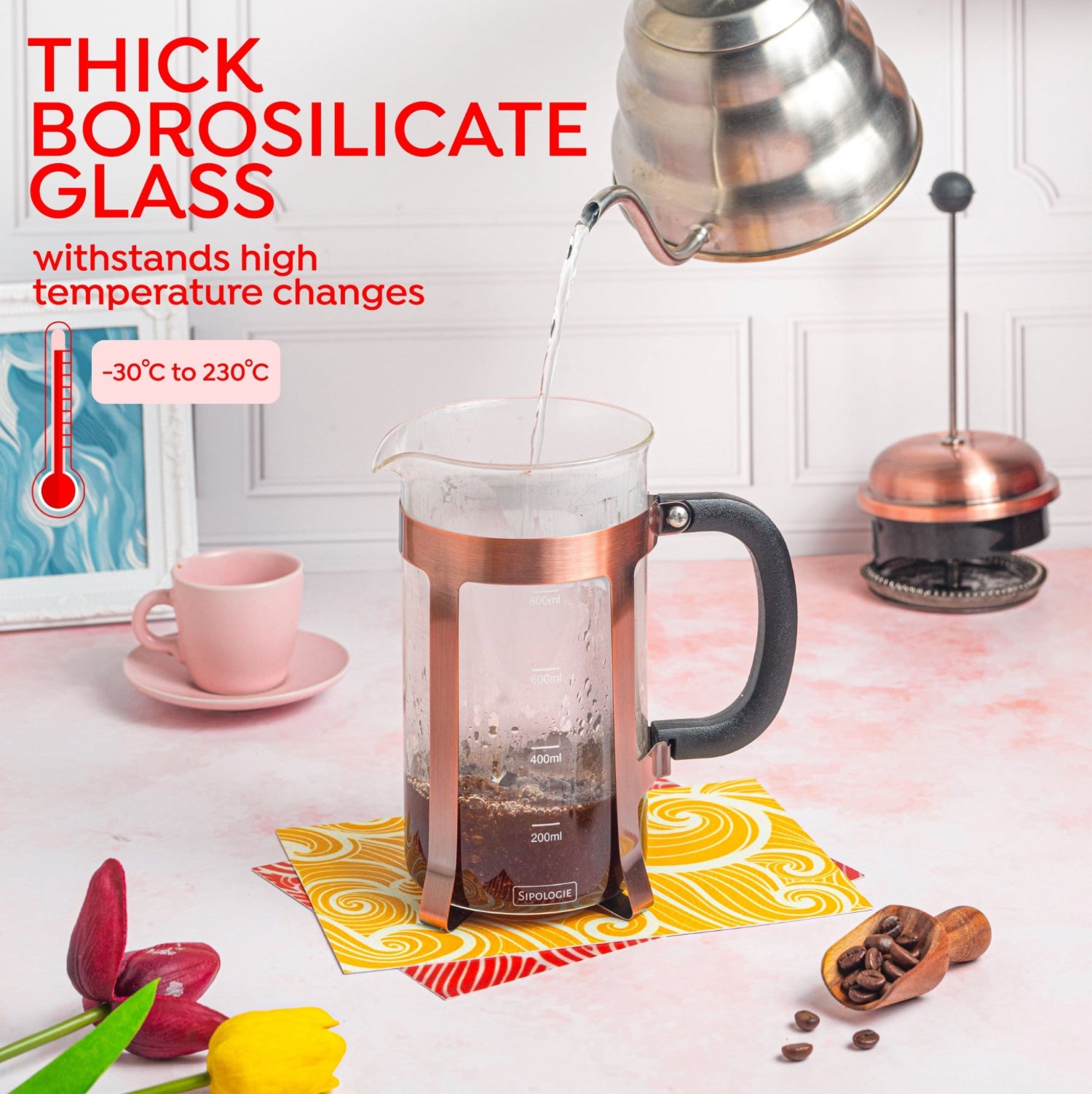 Vintage French Press Coffee Maker, Copper 1000ml