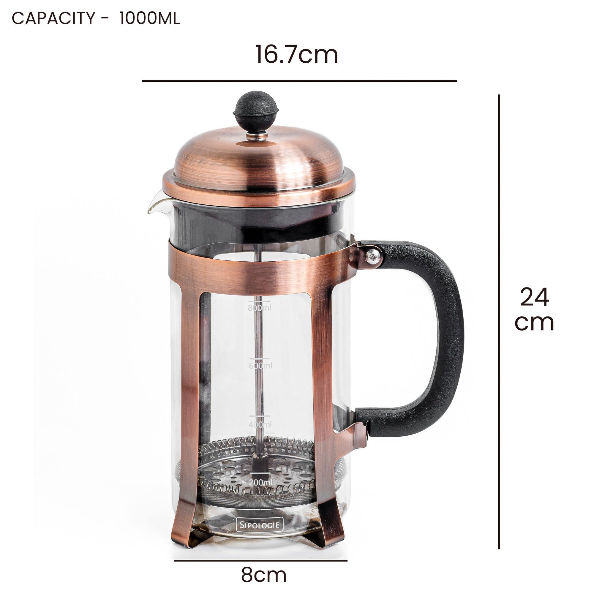 Vintage French Press Coffee Maker, Copper 1000ml