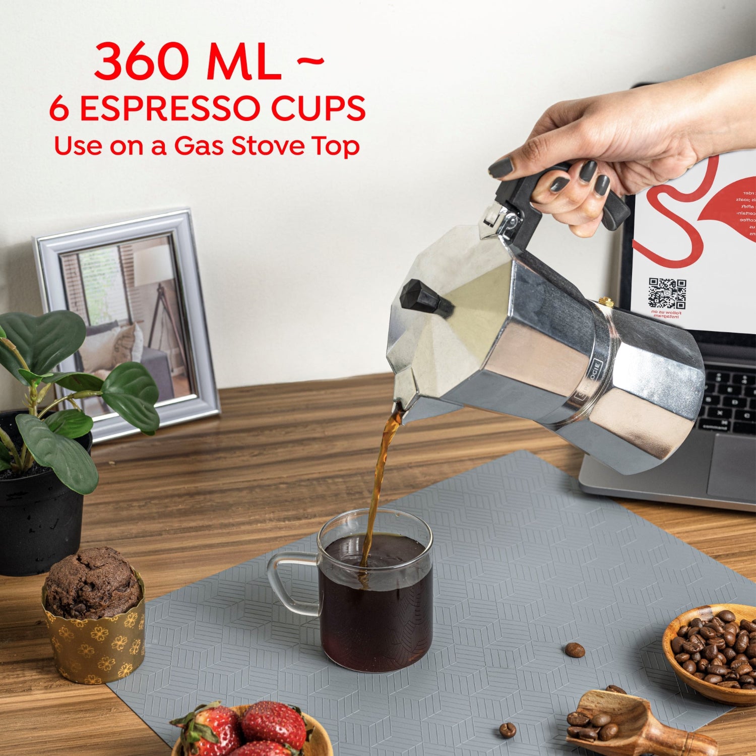 Roma Moka Pot Espresso Maker, Silver - 360 ml