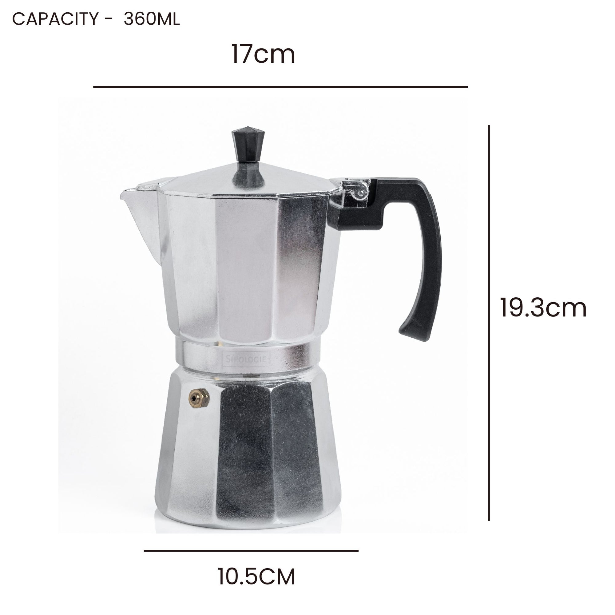 Roma Moka Pot Espresso Maker, Silver - 360 ml