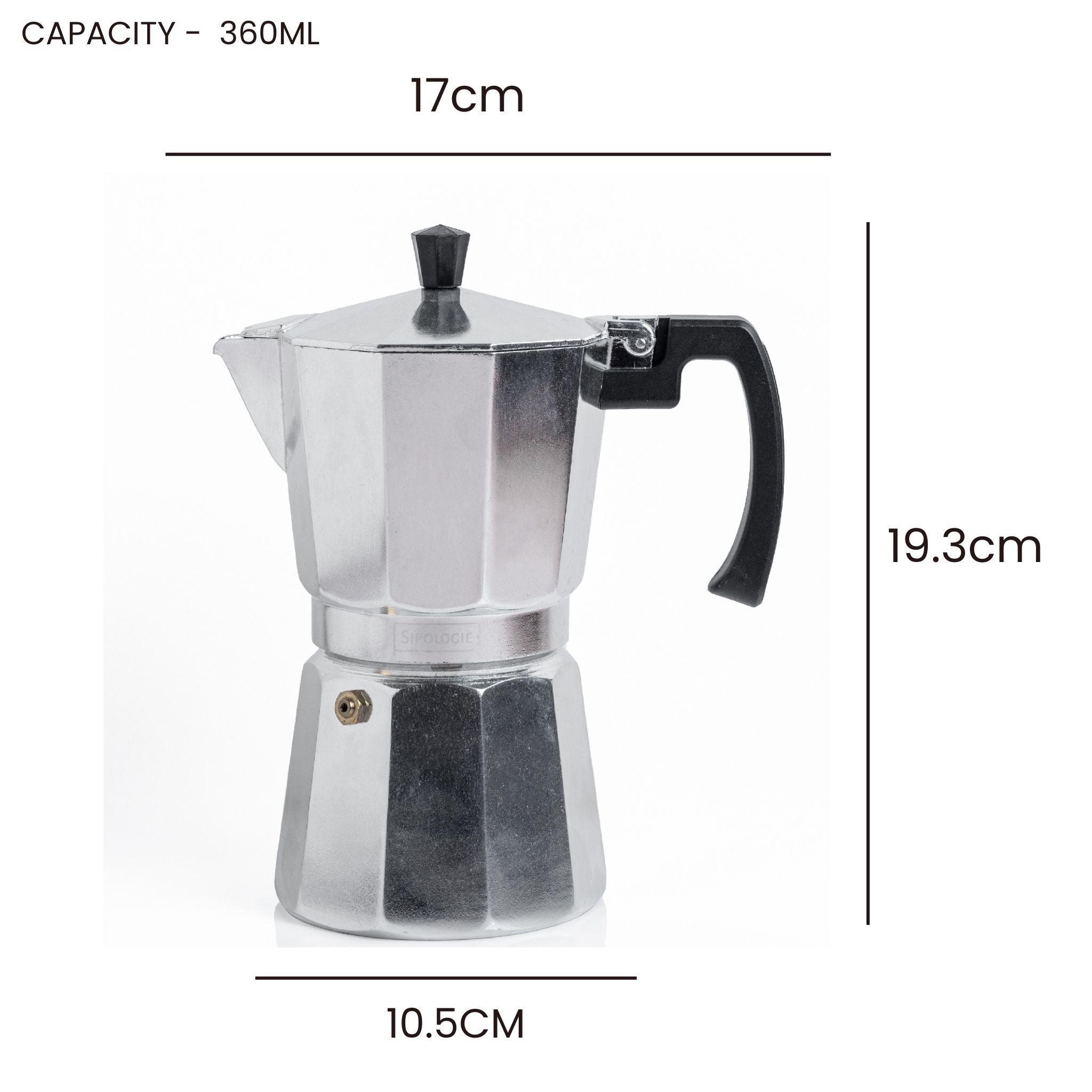 Roma Moka Pot Espresso Maker, Silver - 360 ml