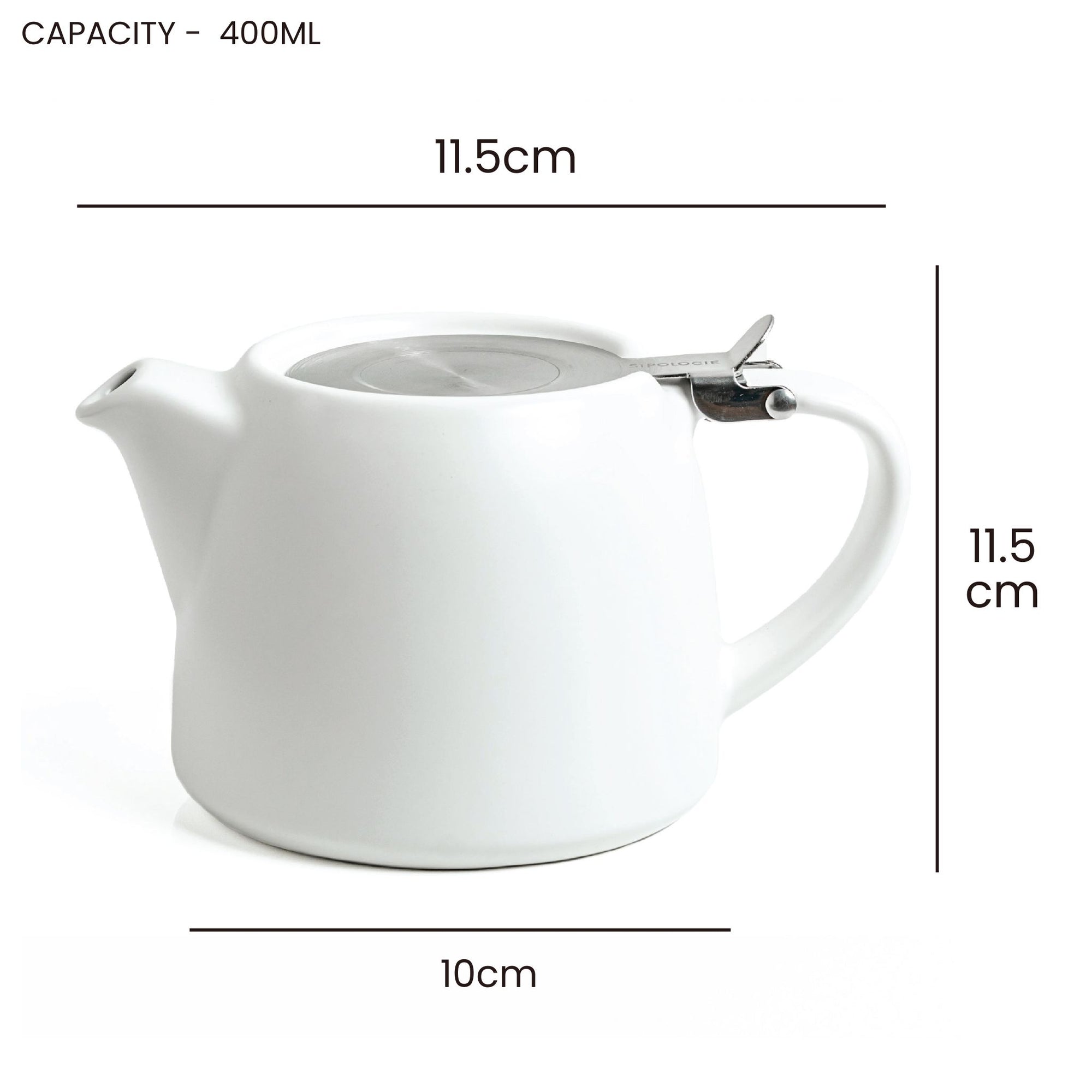 Artisan Ceramic Tea Pot with Infuser, White - 400ml