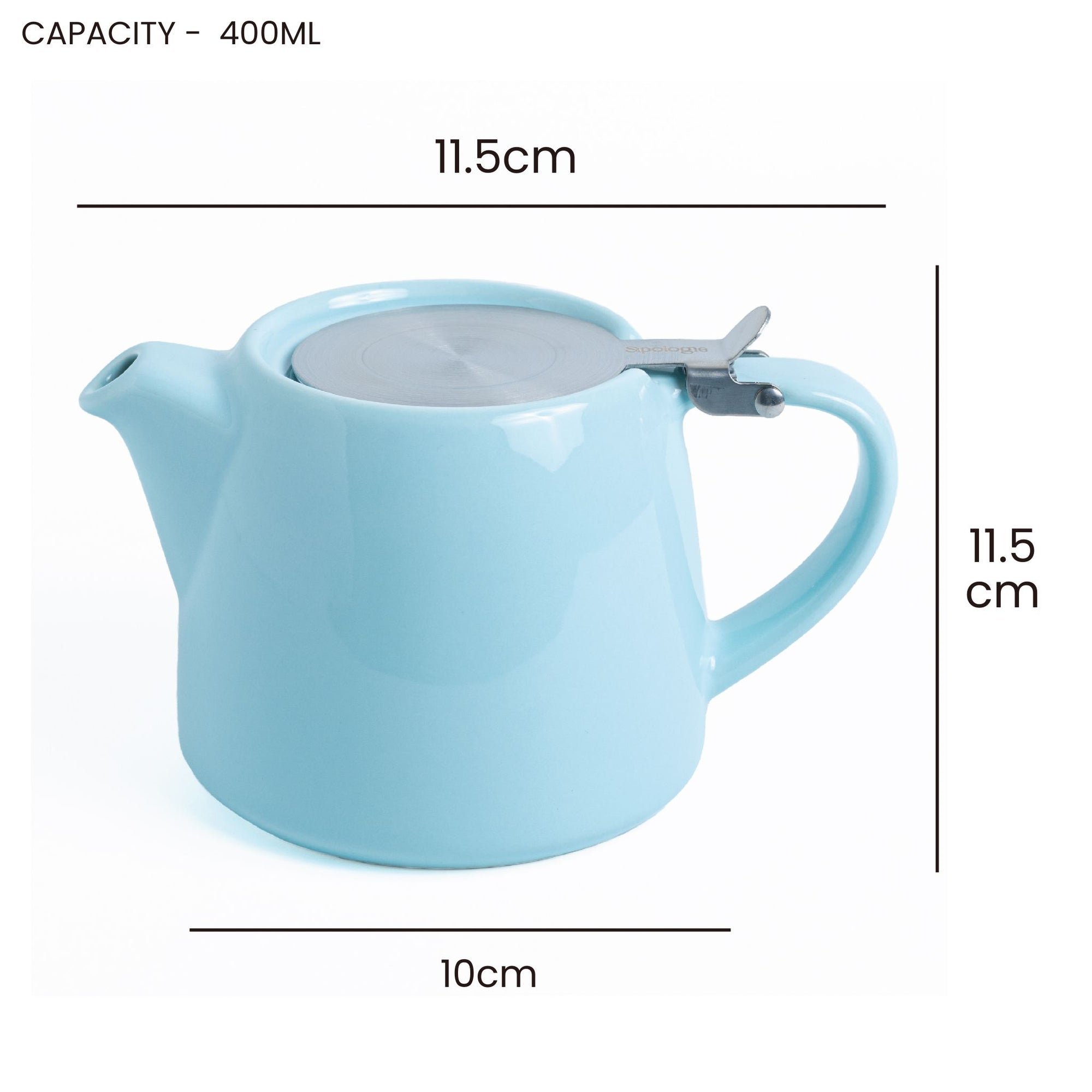 Artisan Ceramic Tea Pot with Infuser, Lagoon Blue - 400ml