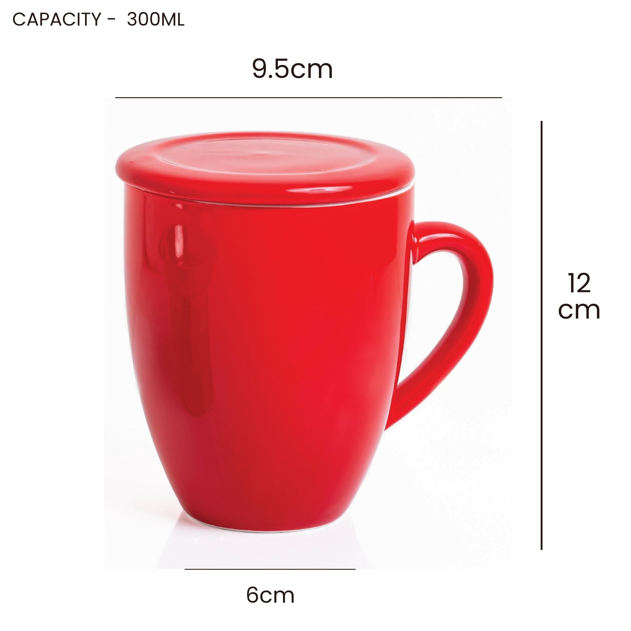 Artisan Ceramic Tea Mug with Infuser, Red - 300ml