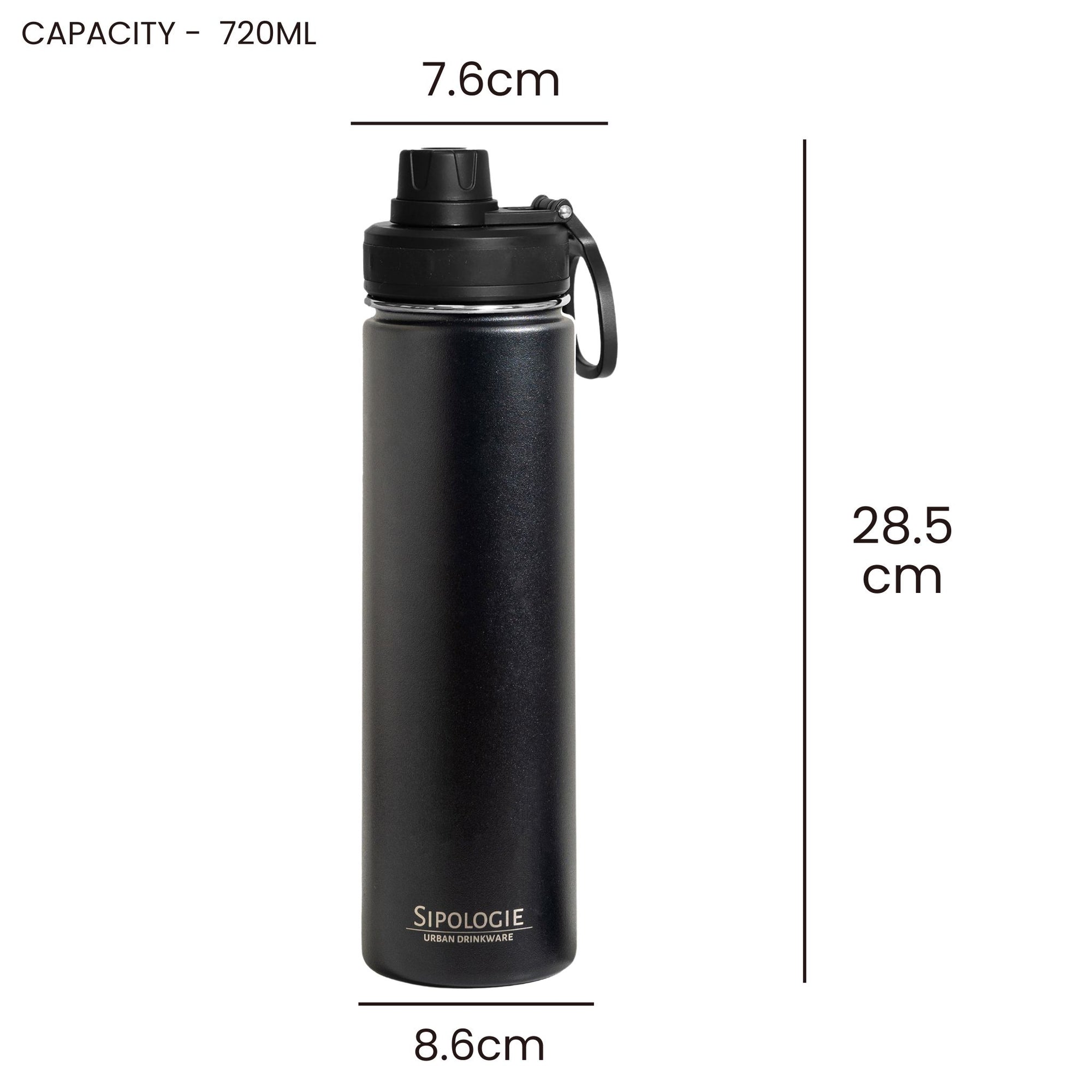 HydraFlow Insulated Bottle, Black - 720ml