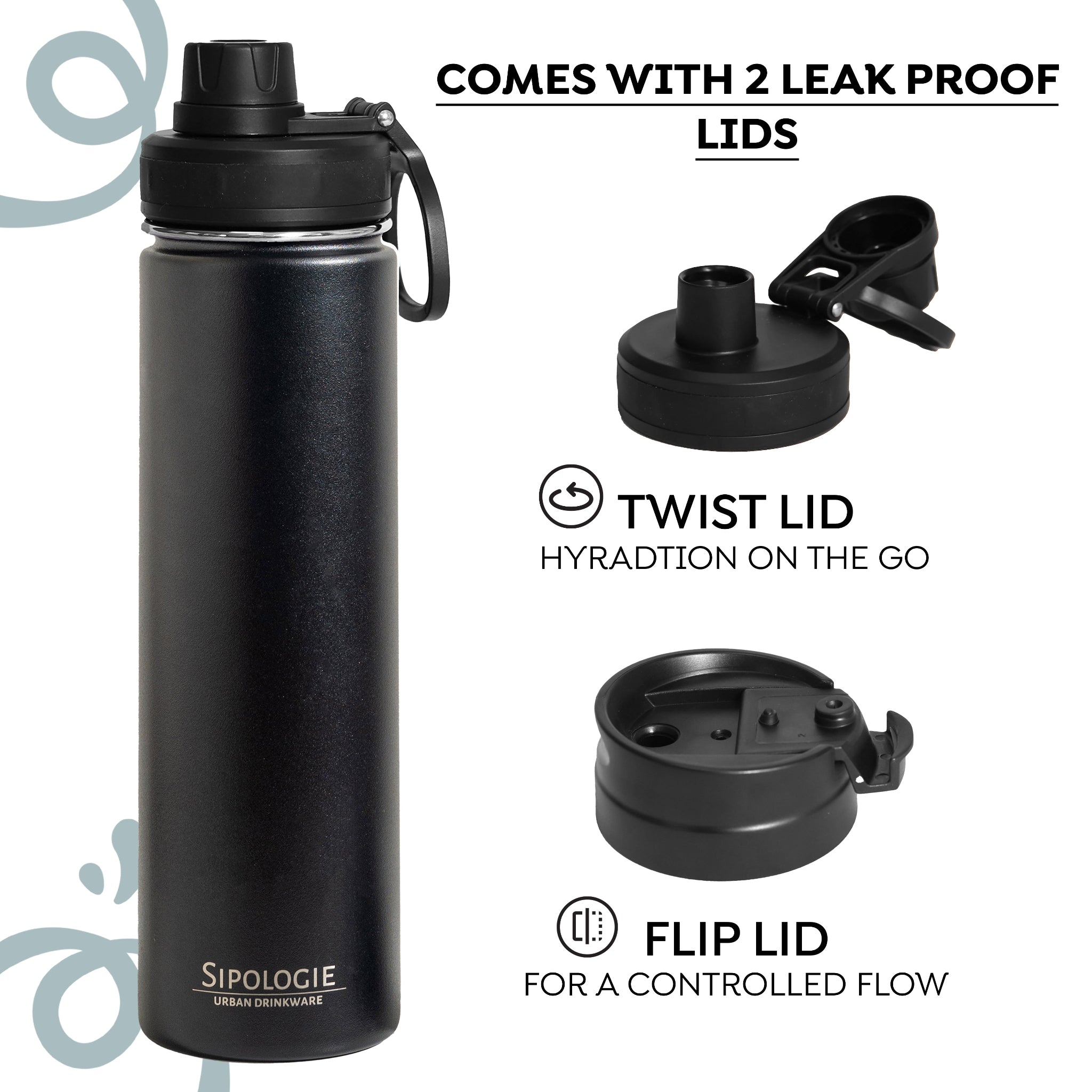 HydraFlow Insulated Bottle, Black - 720ml