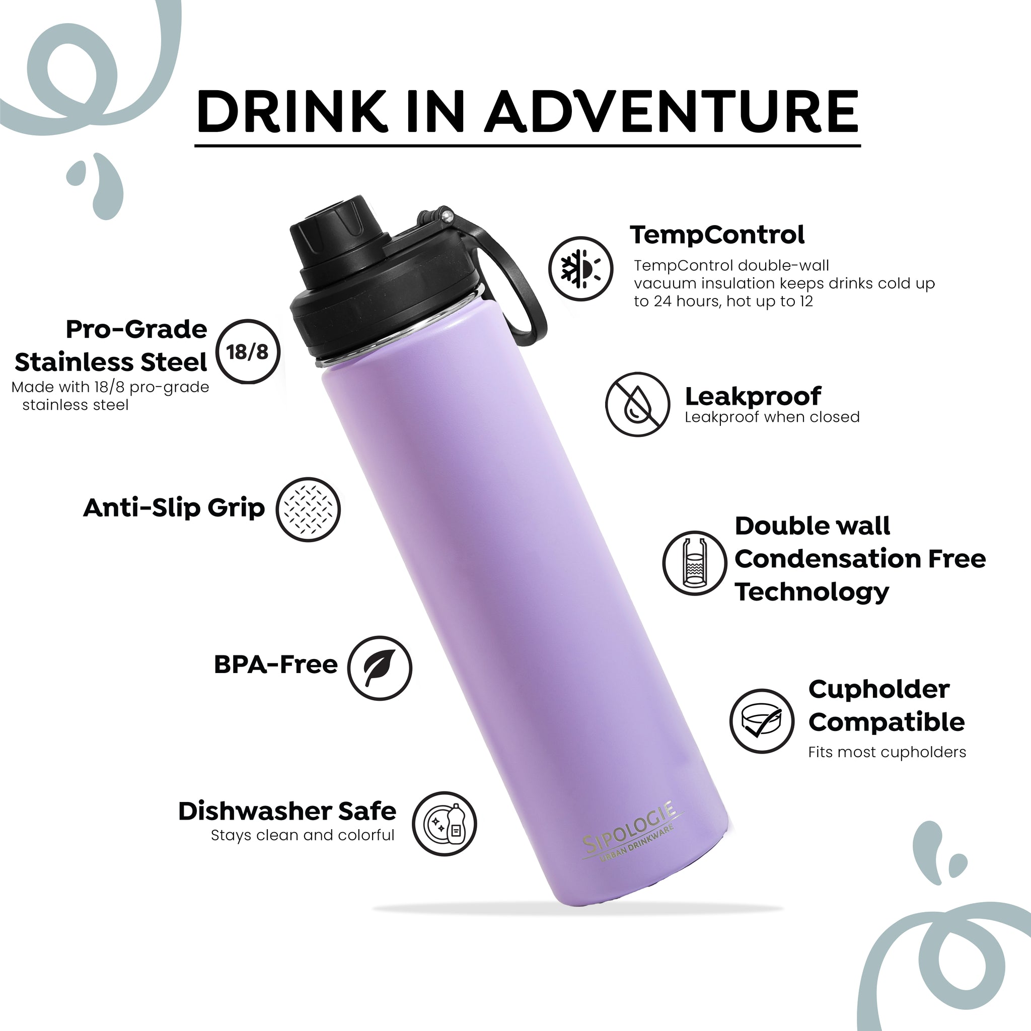 HydraFlow Insulated Bottle, Lilac - 720ml