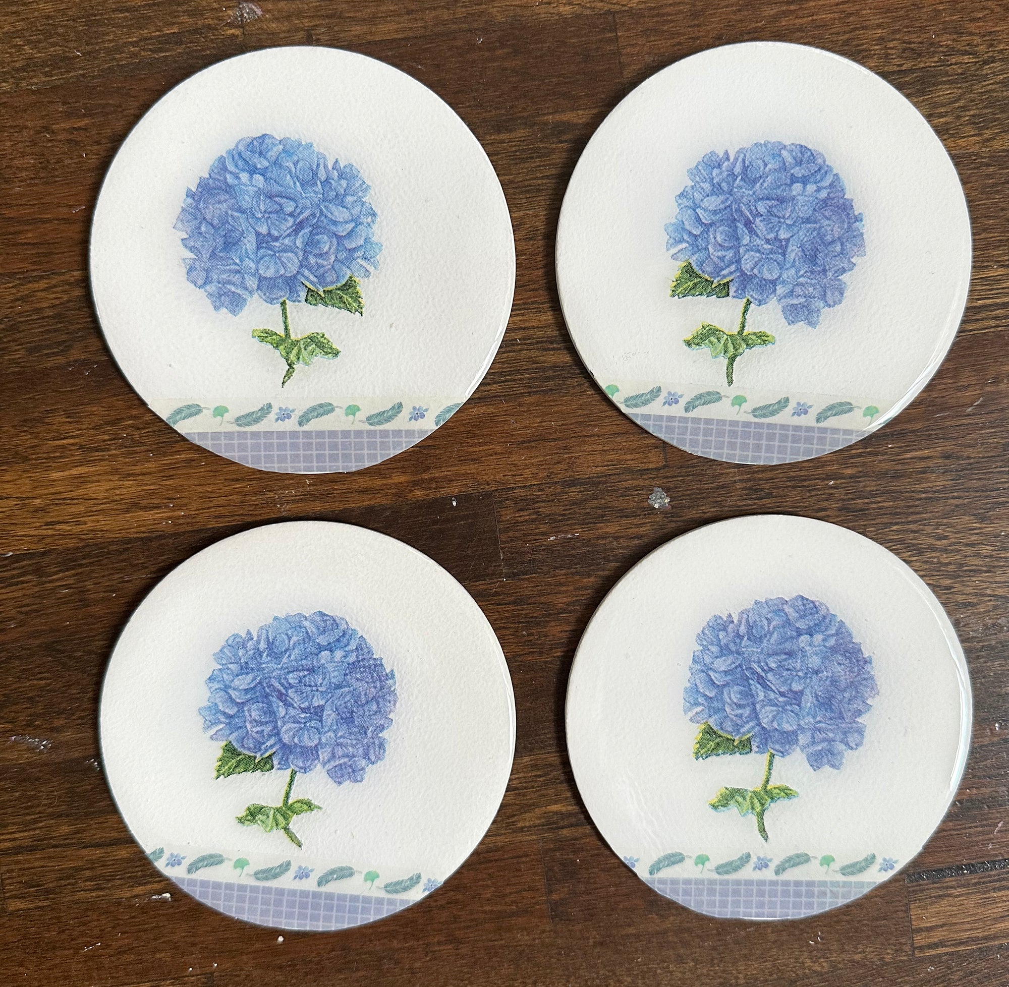 B&B Blue Hydrangea Coaster, Set of 4