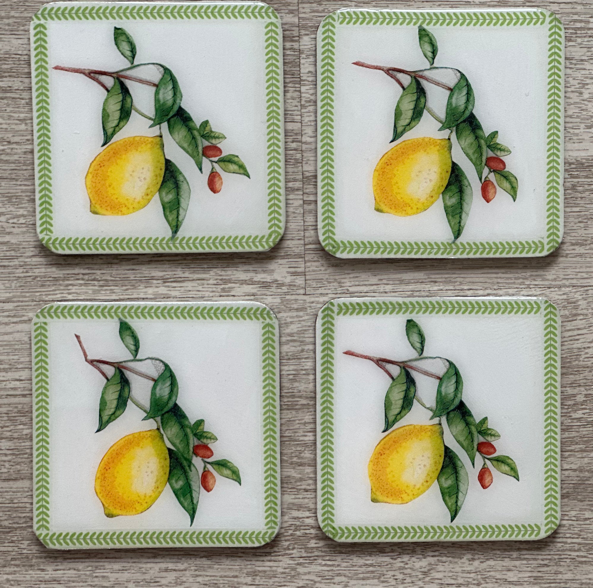 B&B Square Coasters with Lemons, Set of 4