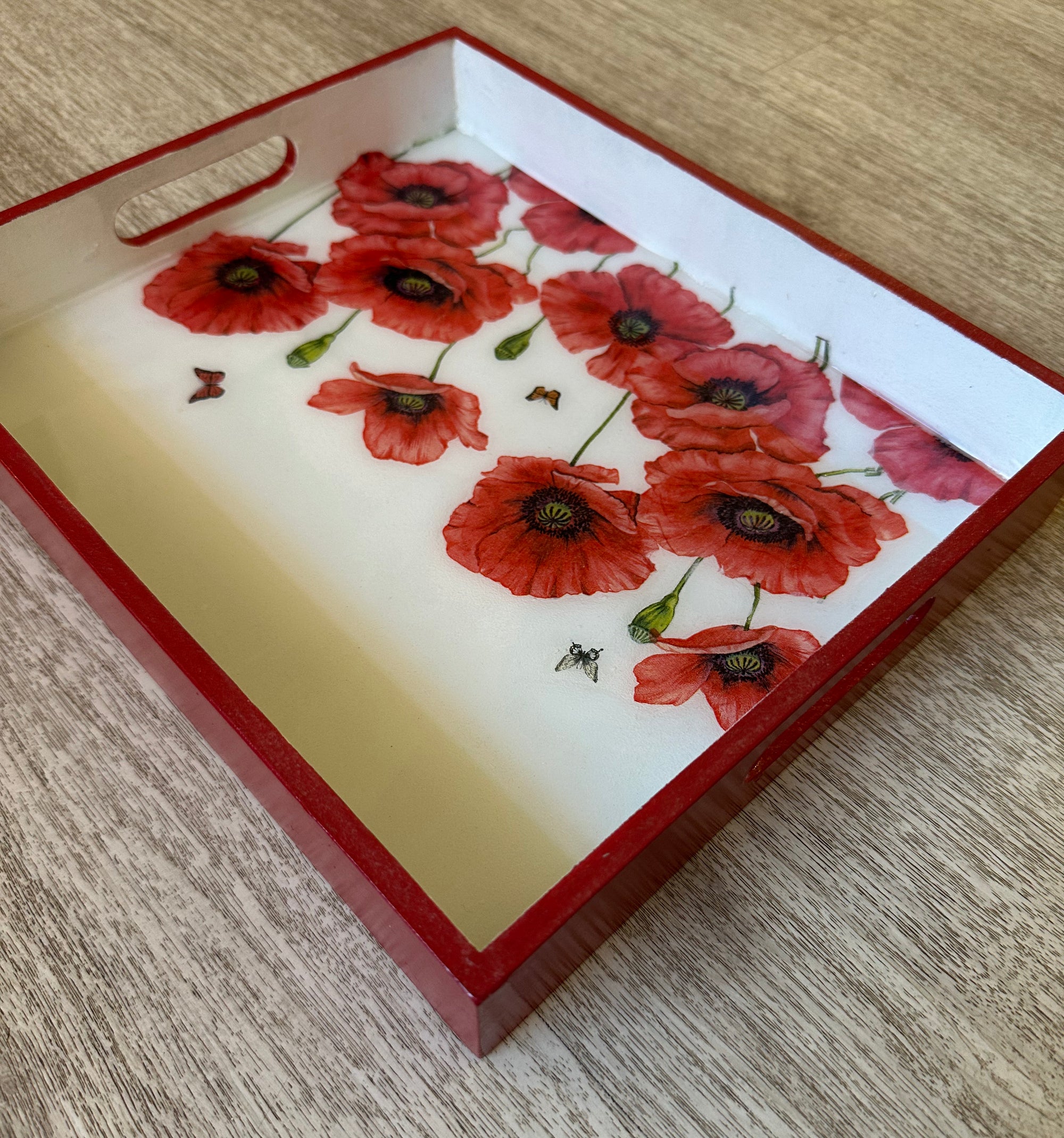 B&B Rectangular Tray with Red Poppy Flowers (12" X 10")