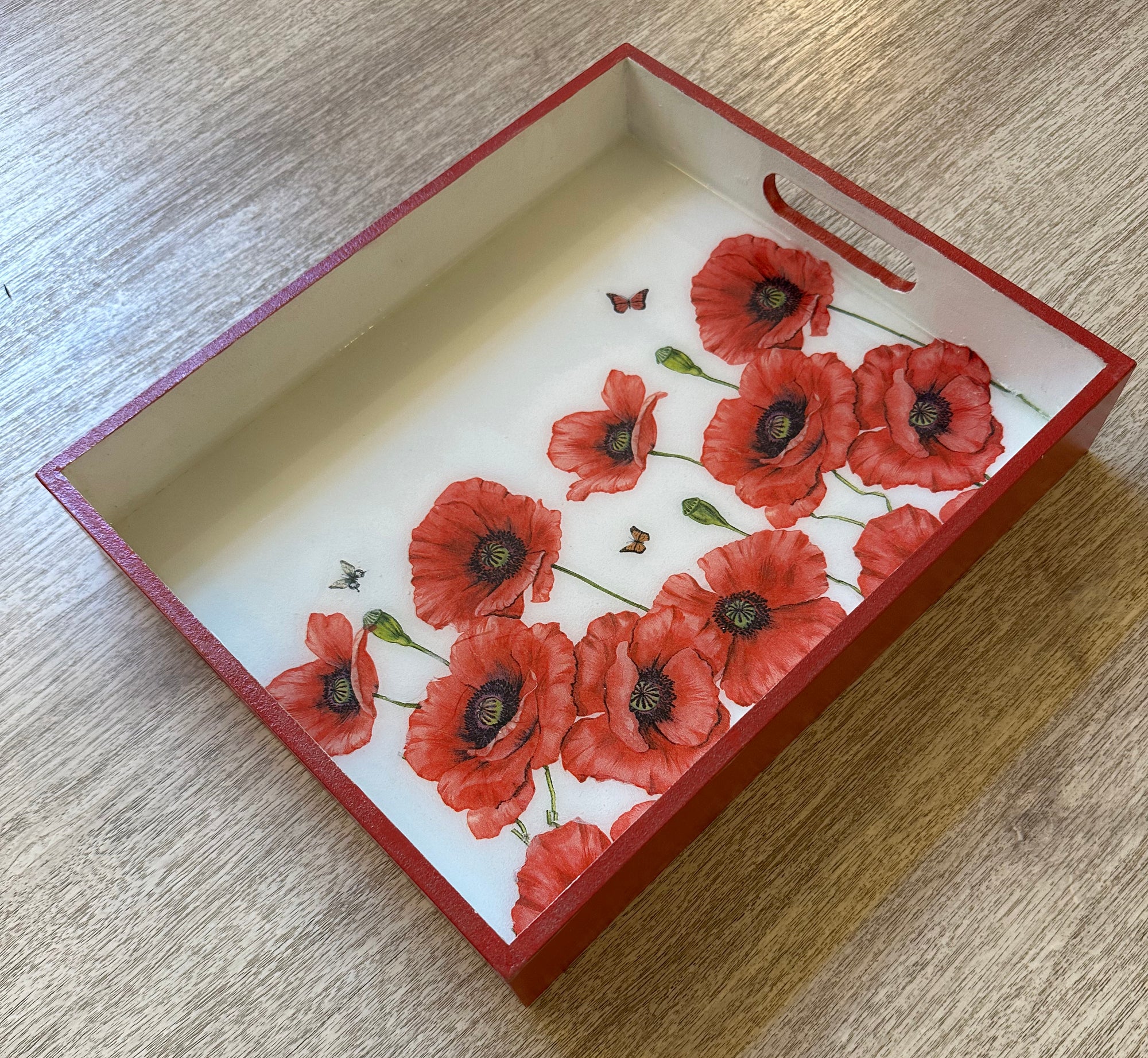 B&B Rectangular Tray with Red Poppy Flowers (12" X 10")