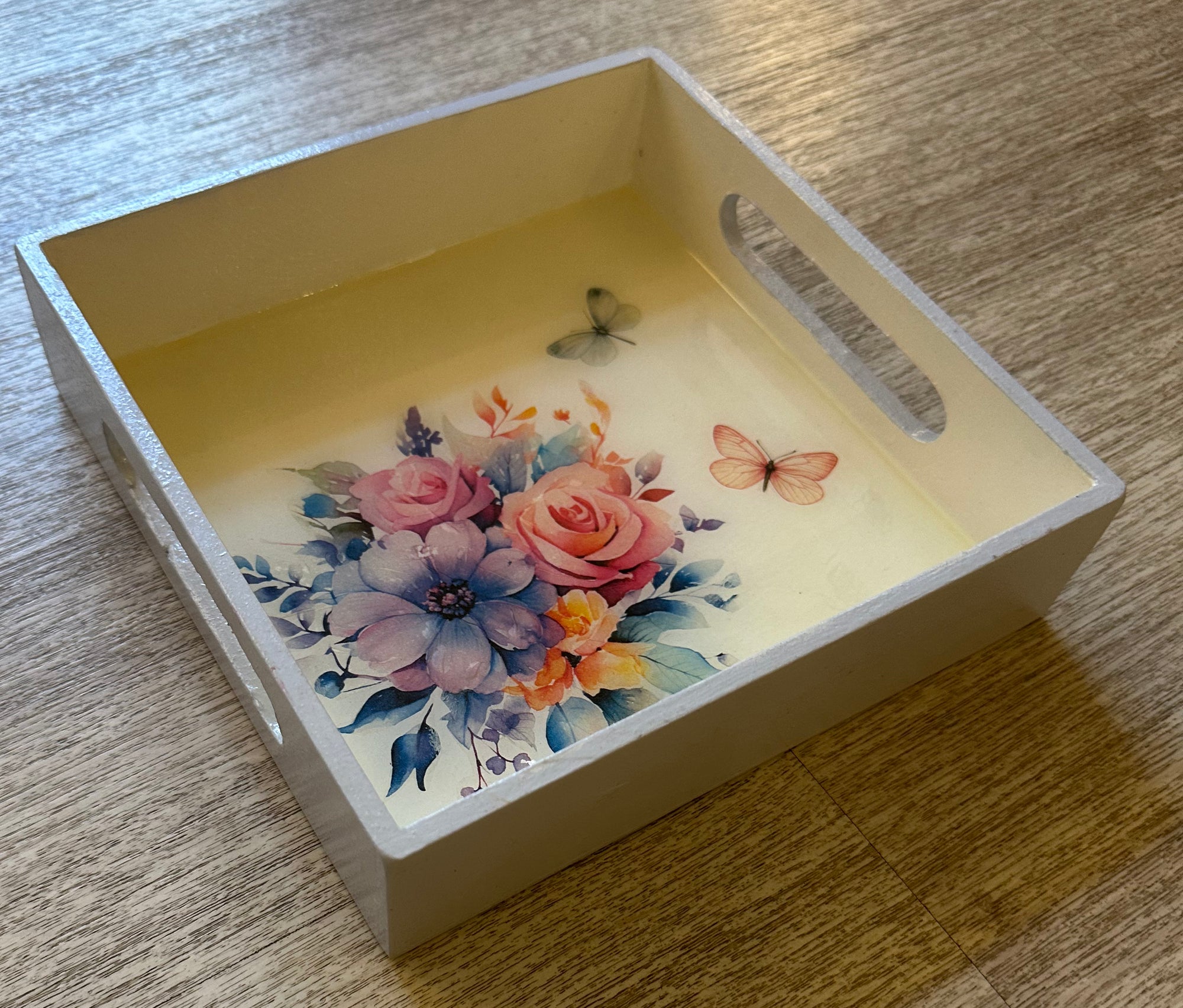 B&B Rectangular Tray with Blue Flowers ( 8" X 8" )