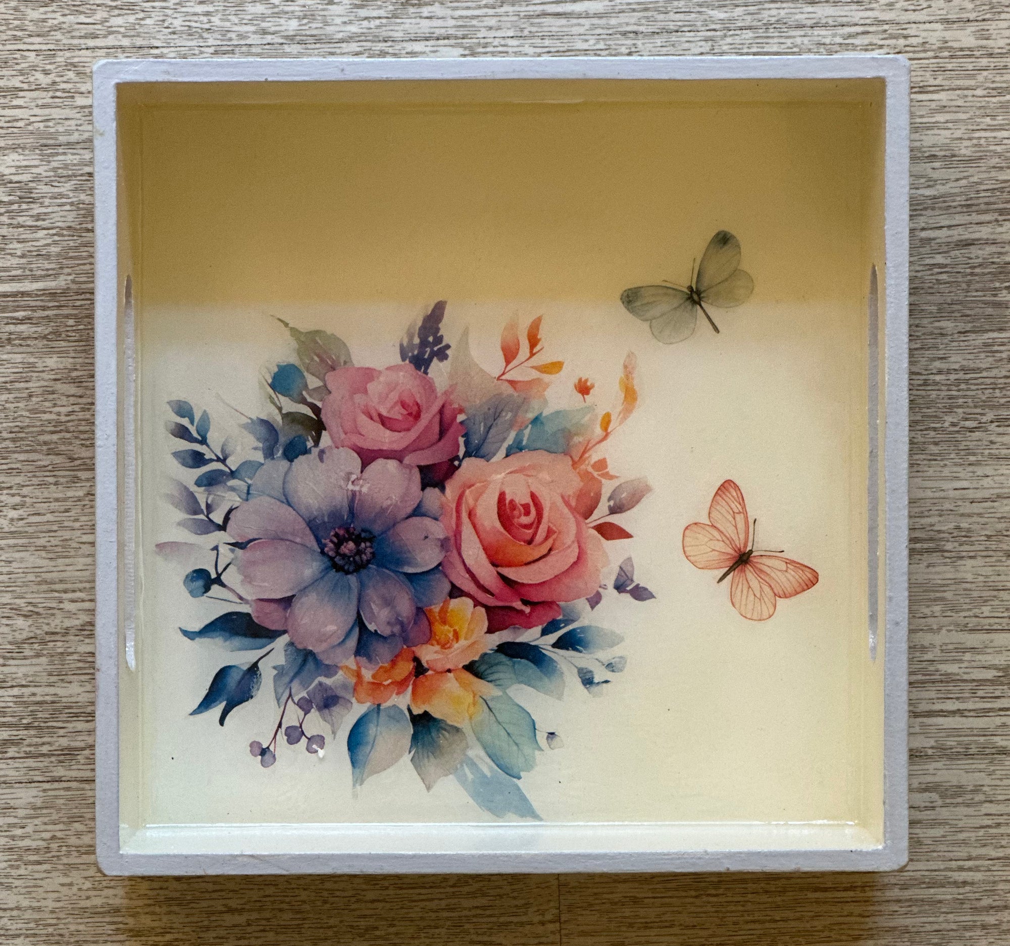 B&B Rectangular Tray with Blue Flowers ( 8" X 8" )