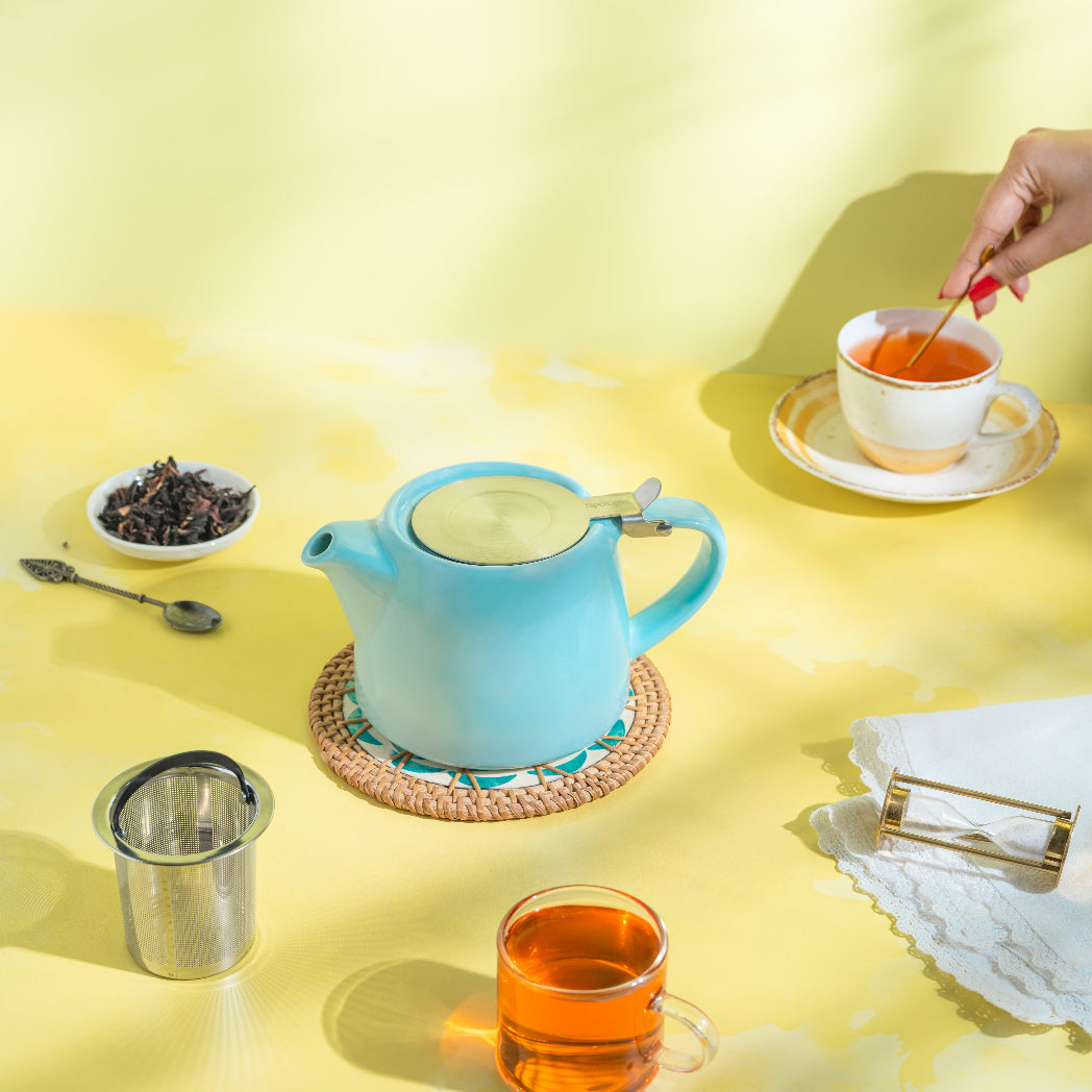 Artisan Ceramic Tea Pot with Infuser, Lagoon Blue - 400ml