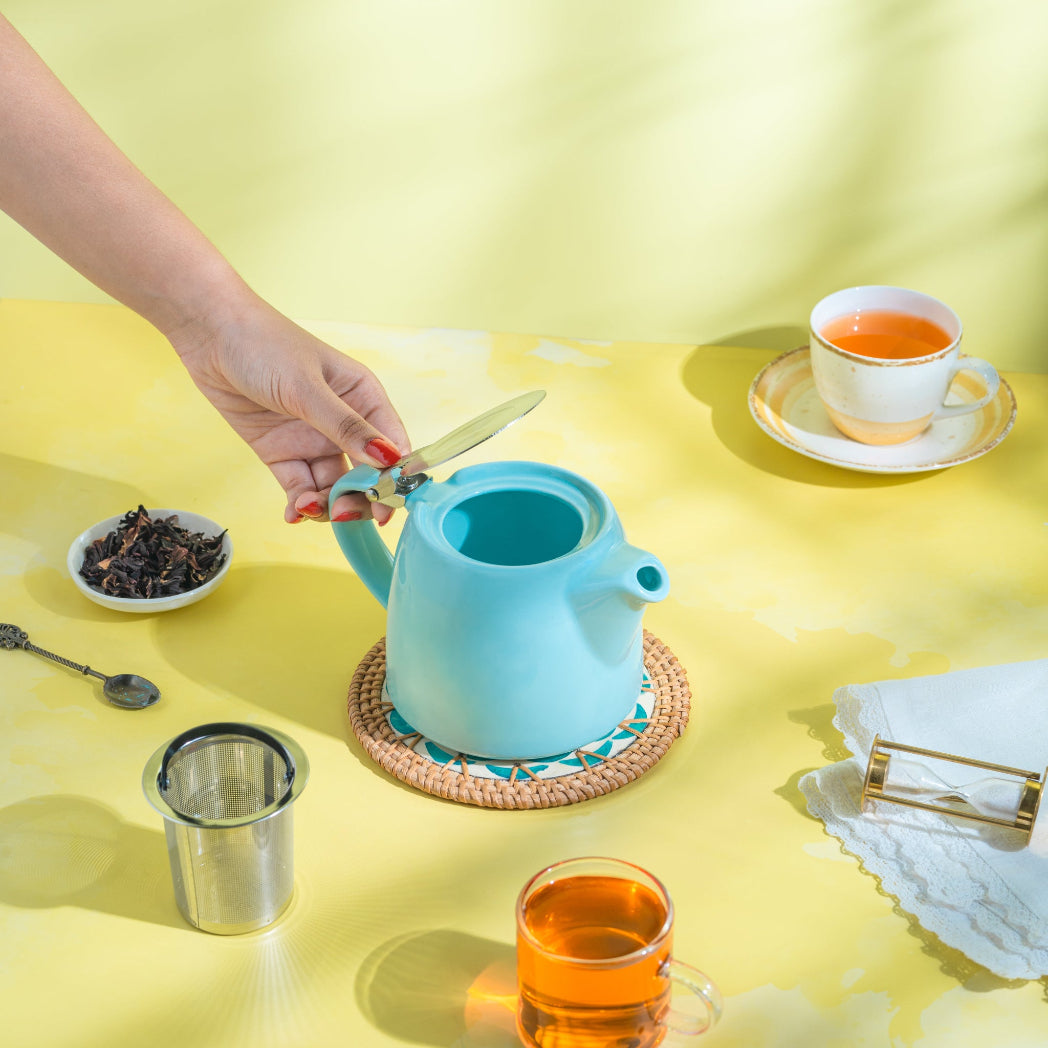 Artisan Ceramic Tea Pot with Infuser, Lagoon Blue - 400ml