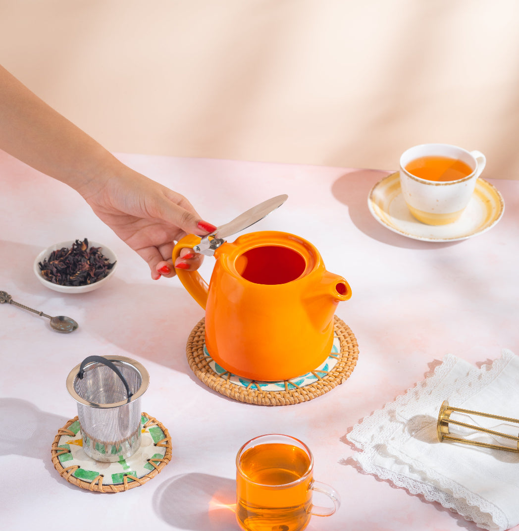 Artisan Ceramic Tea Pot with Infuser, Mandarin - 400 ml