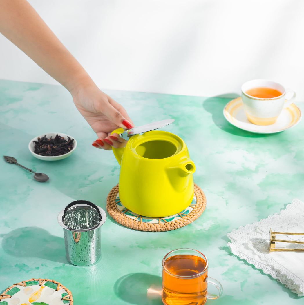 Artisan Ceramic Tea Pot with Infuser, Green - 400 ml