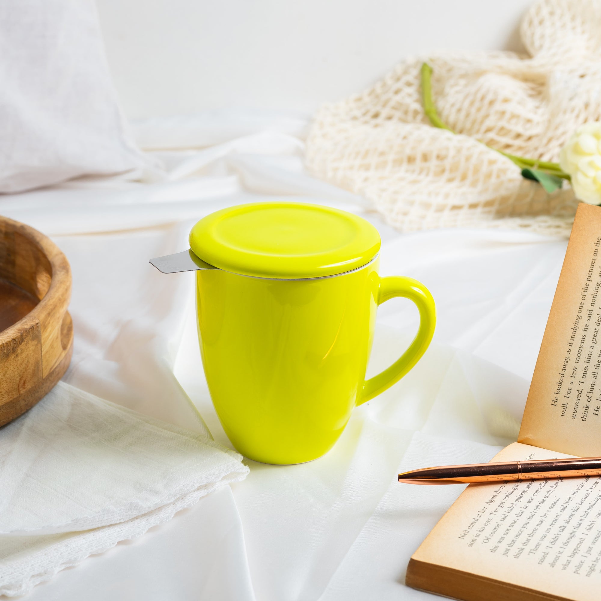 Artisan Ceramic Tea Mug with Infuser, Green - 300ml