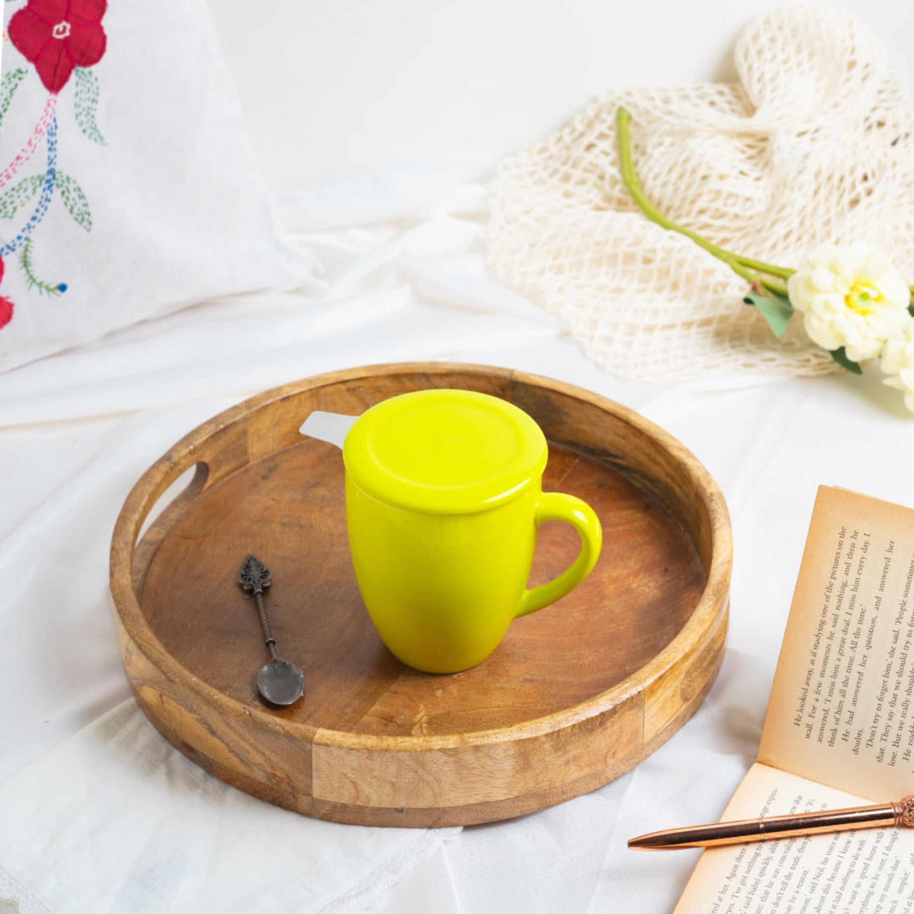 Artisan Ceramic Tea Mug with Infuser, Green - 300ml