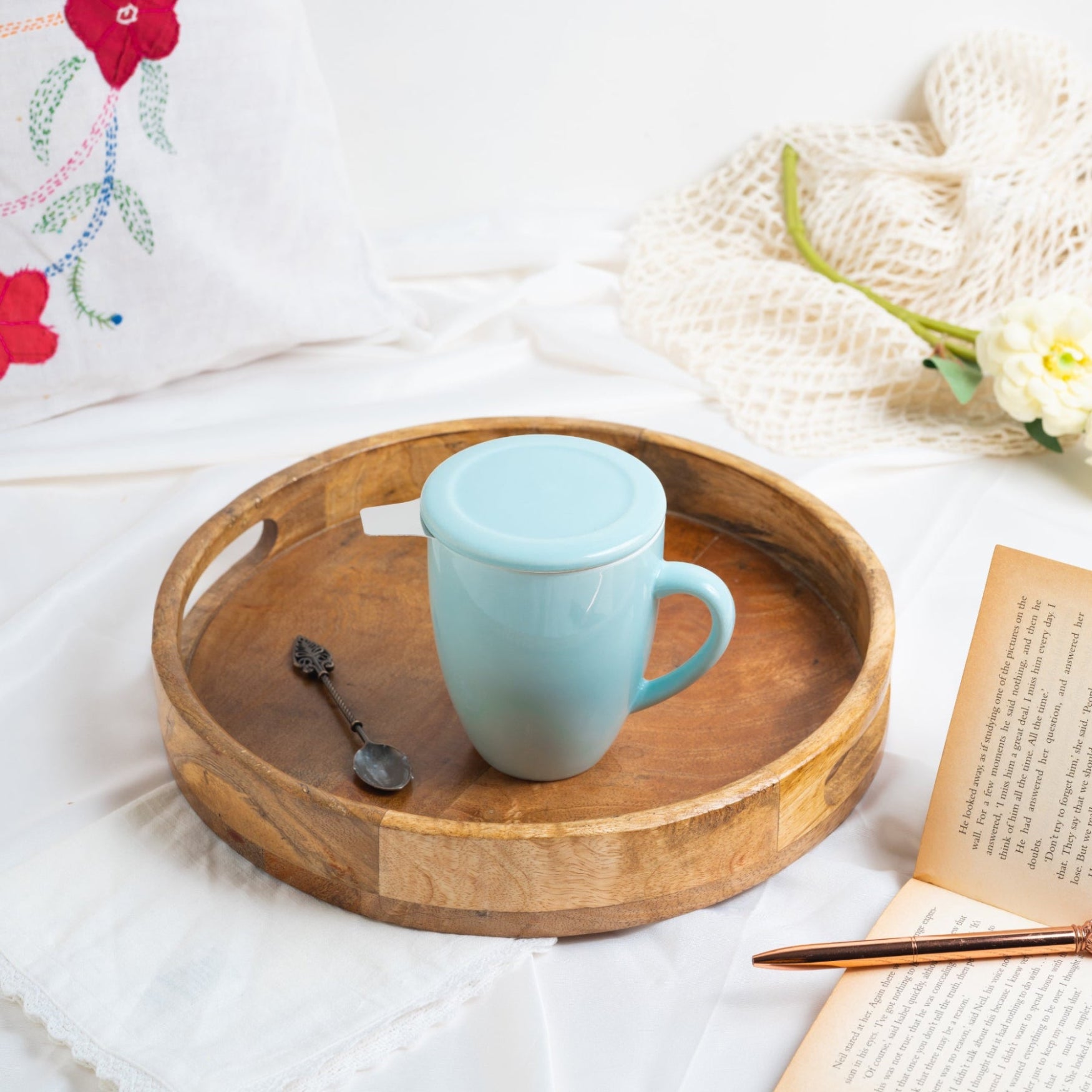 Artisan Ceramic Tea Mug with Infuser, Blue - 300ml