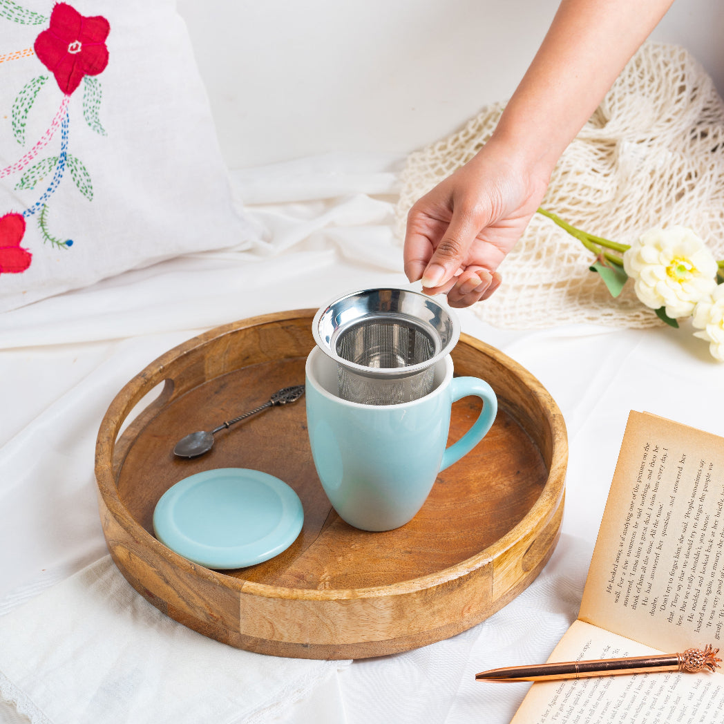 Artisan Ceramic Tea Mug with Infuser, Blue - 300ml