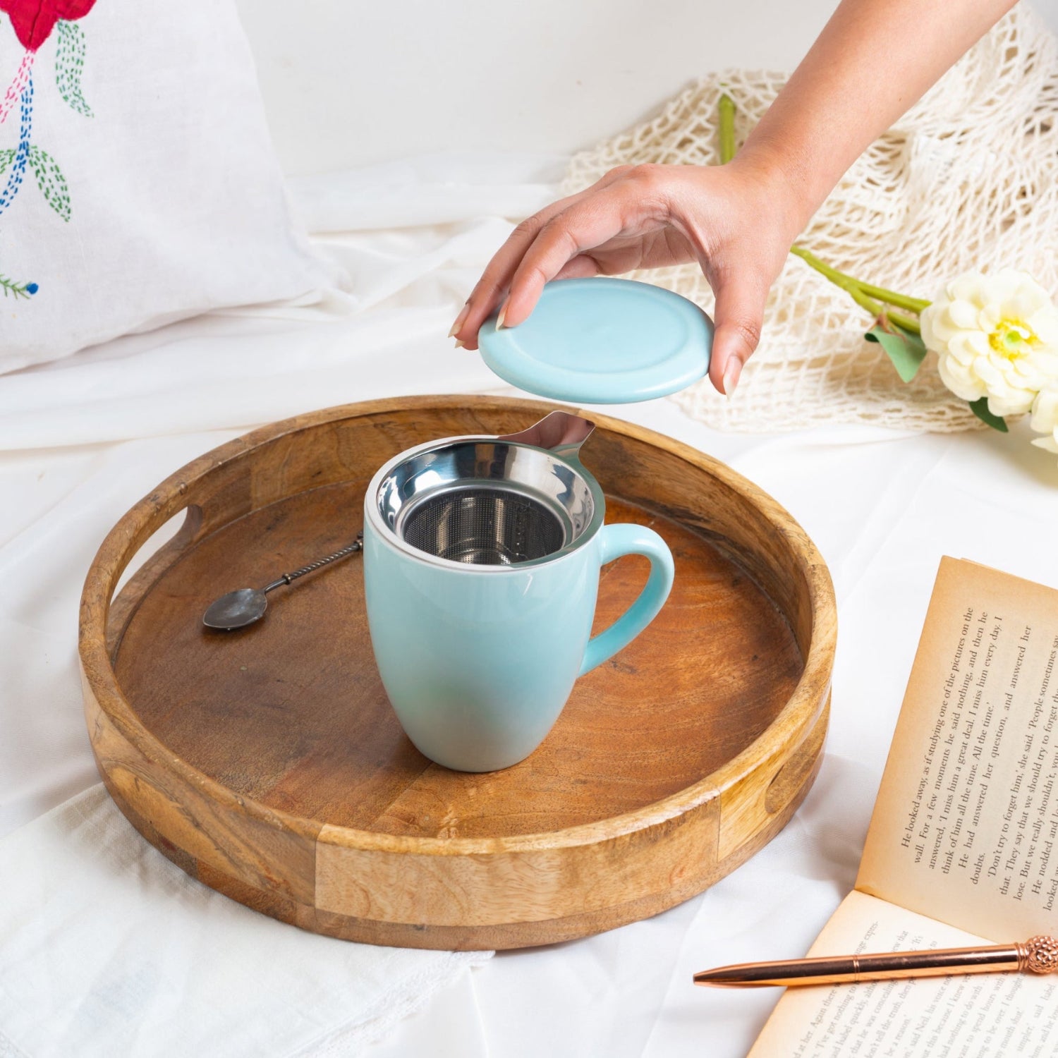 Artisan Ceramic Tea Mug with Infuser, Blue - 300ml