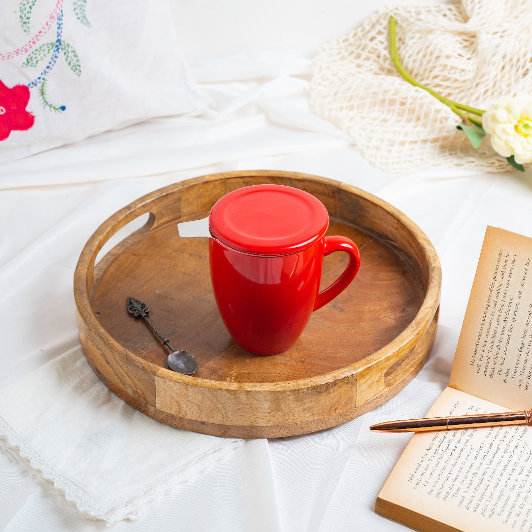 Artisan Ceramic Tea Mug with Infuser, Red - 300ml