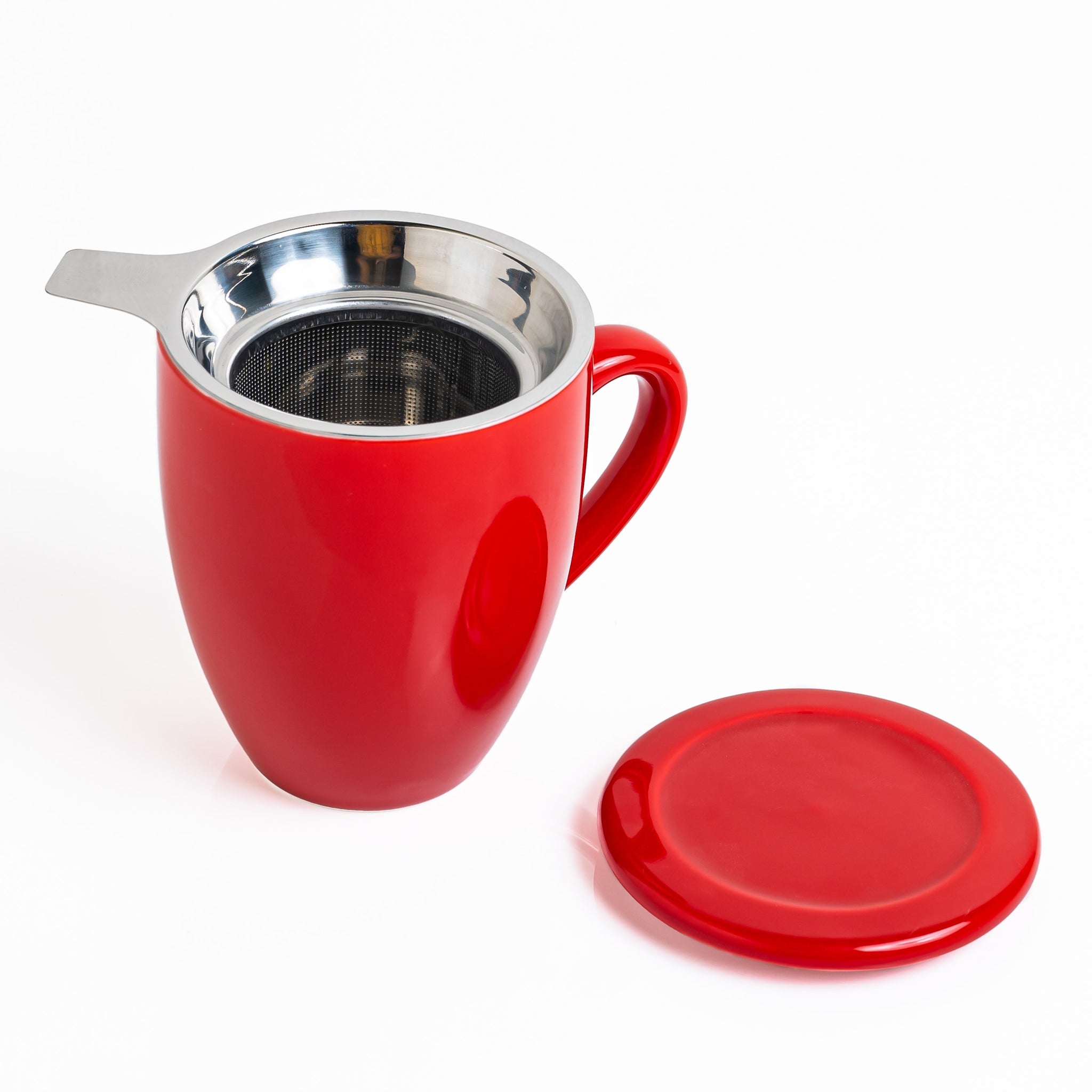 Artisan Ceramic Tea Mug with Infuser, Red - 300ml