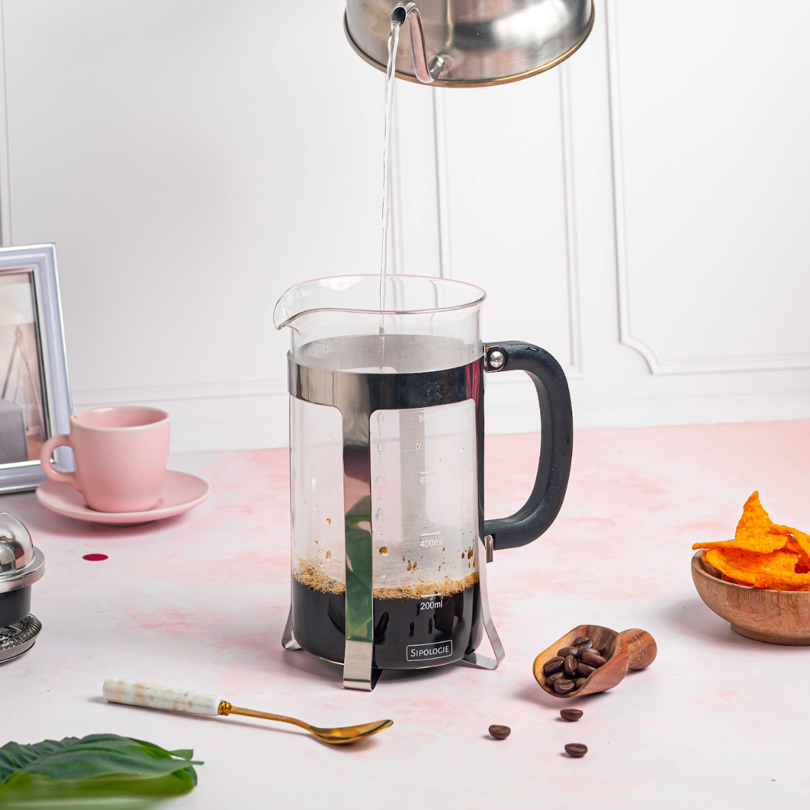 Vintage French Press Coffee Maker, Silver - 1000ml