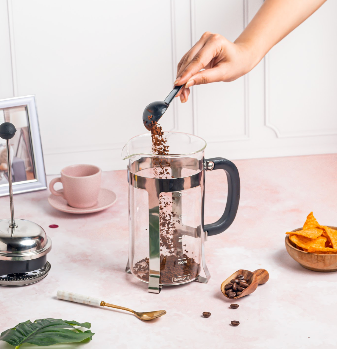 Vintage French Press Coffee Maker, Silver - 1000ml