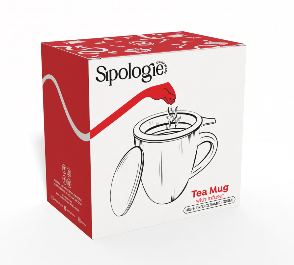 Artisan Ceramic Tea Mug with Infuser, Red - 300ml