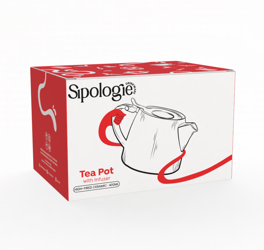 Artisan Ceramic Tea Pot with Infuser, Red - 400ml