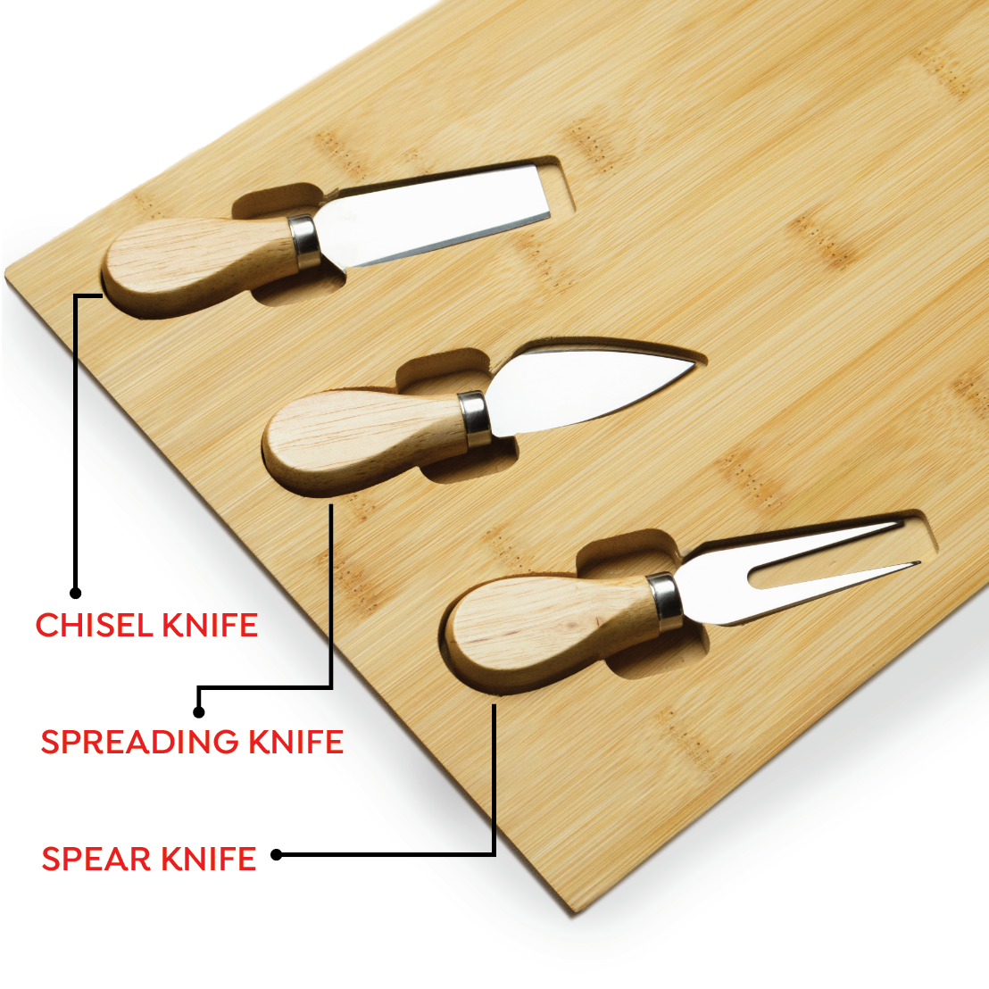 Epicure Cheese Board with 3 Cheese Knives