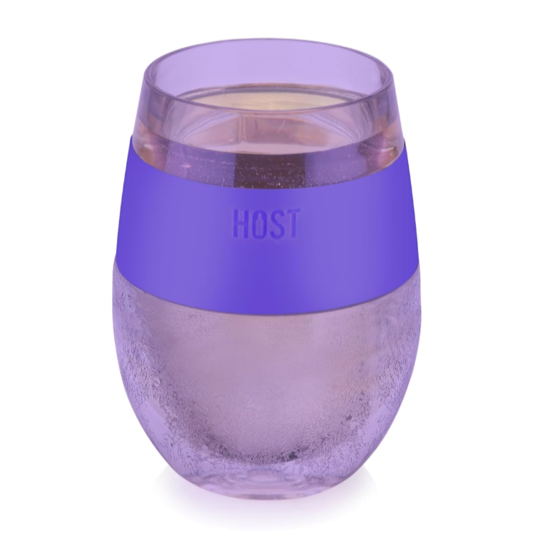 Purple wine tumbler with clear top on a white background