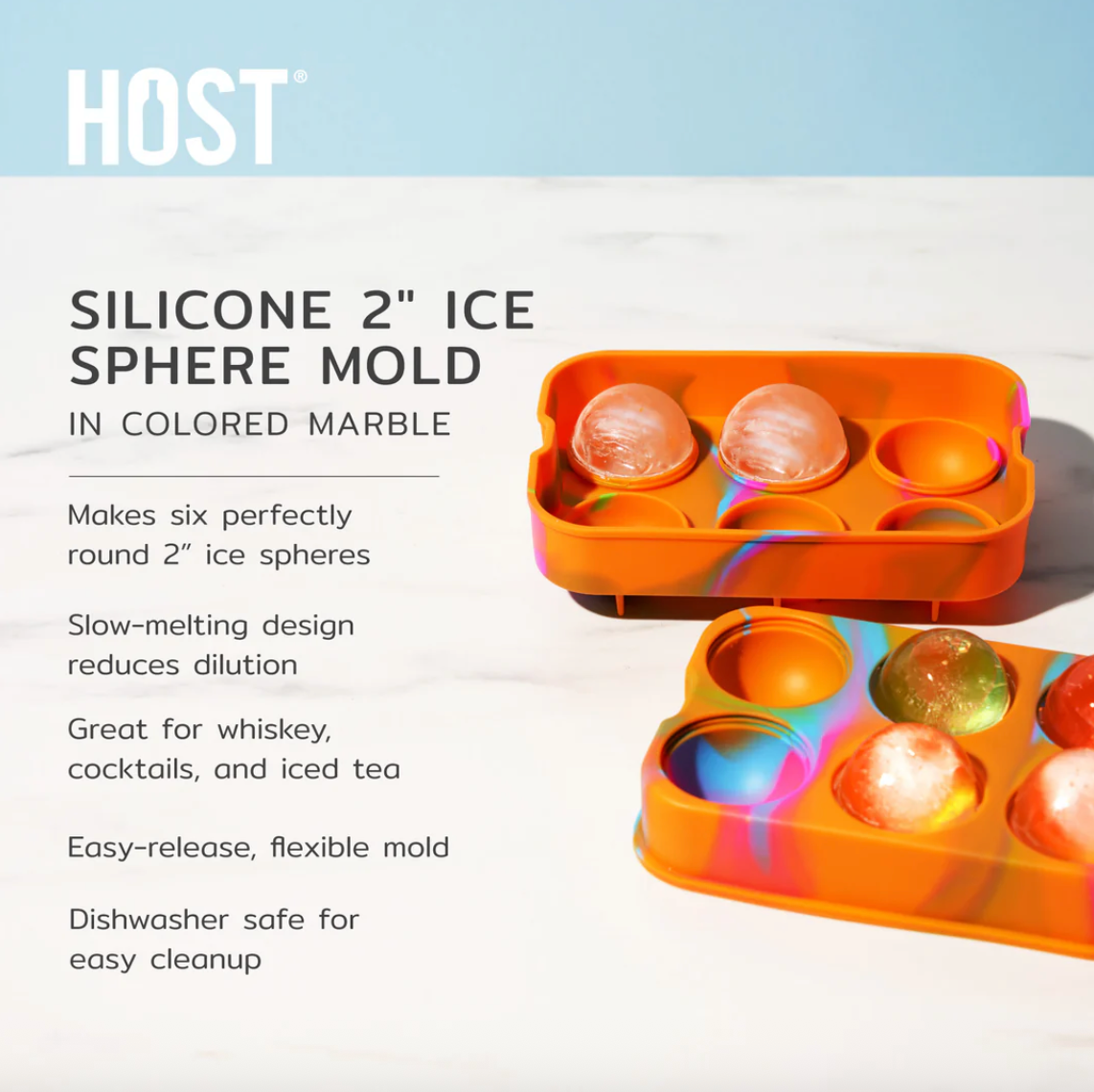 HOST Sphere Ice Cube Tray (6ct) - Coloured Marble