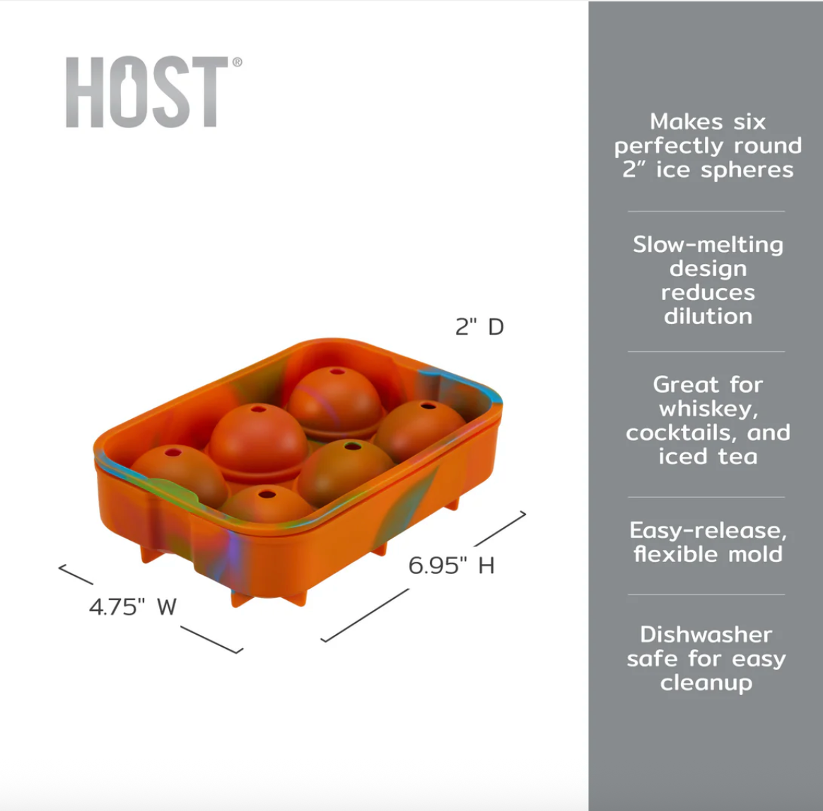 HOST Sphere Ice Cube Tray (6ct) - Coloured Marble