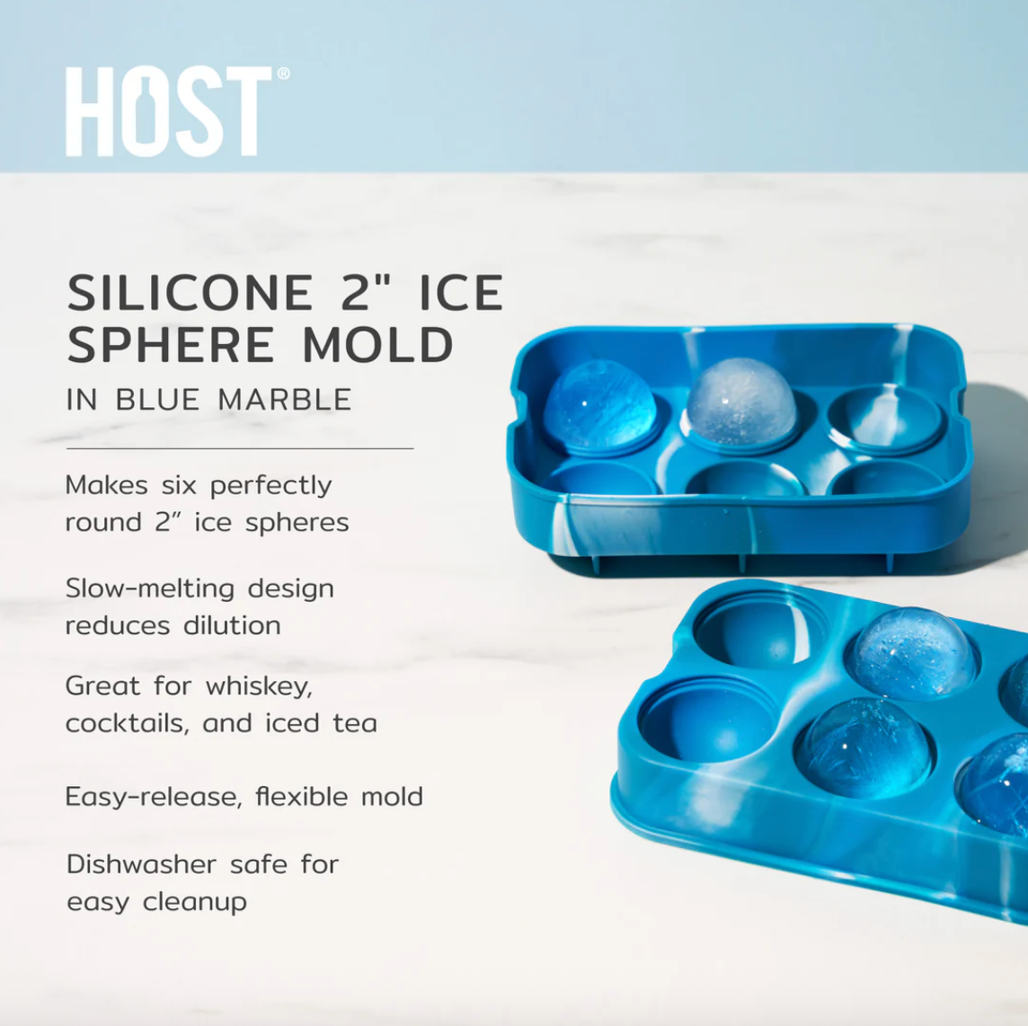 HOST Sphere Ice Cube Tray (6ct) - Blue Marble
