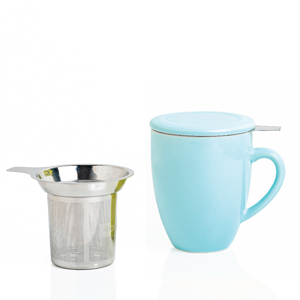 Artisan Ceramic Tea Mug with Infuser, Blue - 300ml